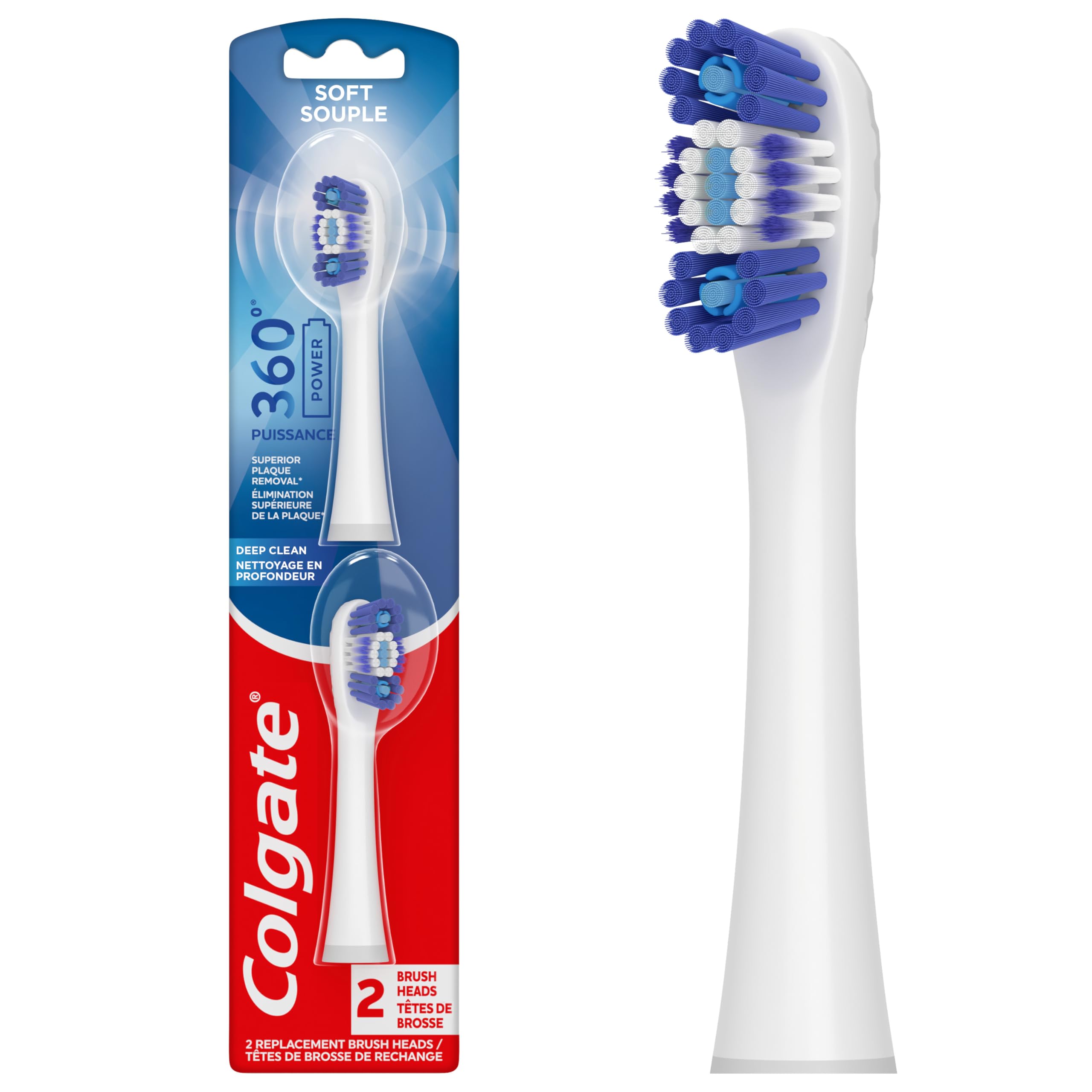 Colgate 360 Deep Clean Battery Powered Electric Toothbrush Replacement Heads, Soft, 2 Pack