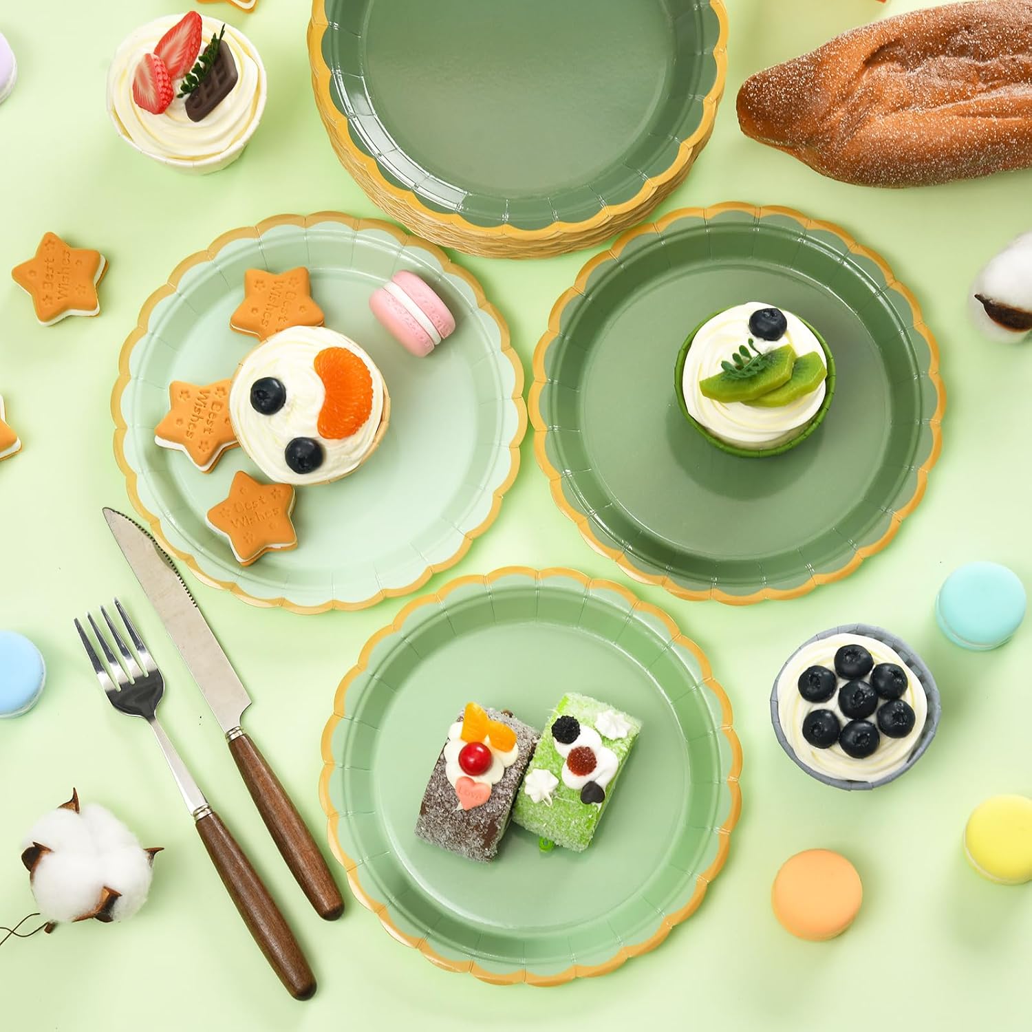 48 Pcs Sage Green Party Paper Plates Disposable, 7 Inch Sage Green Scalloped Dessert Birthday Dinner Cake Plate Cute Baby Bridal Shower Paper Plates for Baby Shower Wedding Party Supplies - Image 6