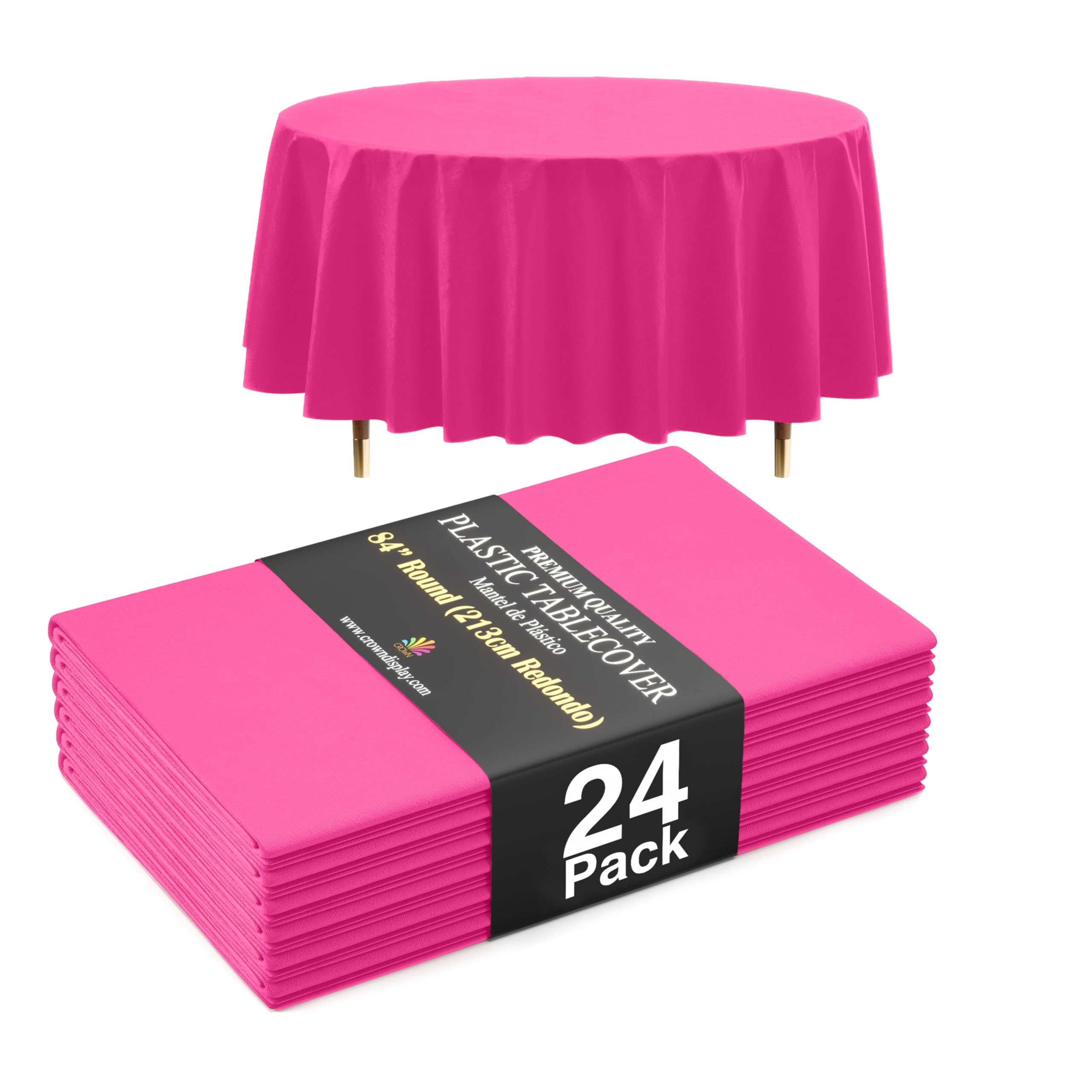 Exquisite 66% Thicker Premium Cerise Round Tablecloth 0.5 Mil 24 Pack Plastic Table Cloth Disposable 84 Inch Round Plastic Tablecloth Won't Tear Easily Like Cheap Thin Brands