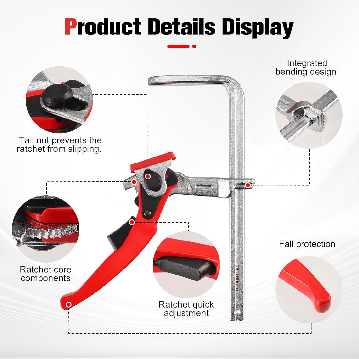 2 x lever clamps, all-steel table clamp, with lever handle, quick release, with 160 mm capacity and 60 mm throat depth, clamp for grinding, cutting