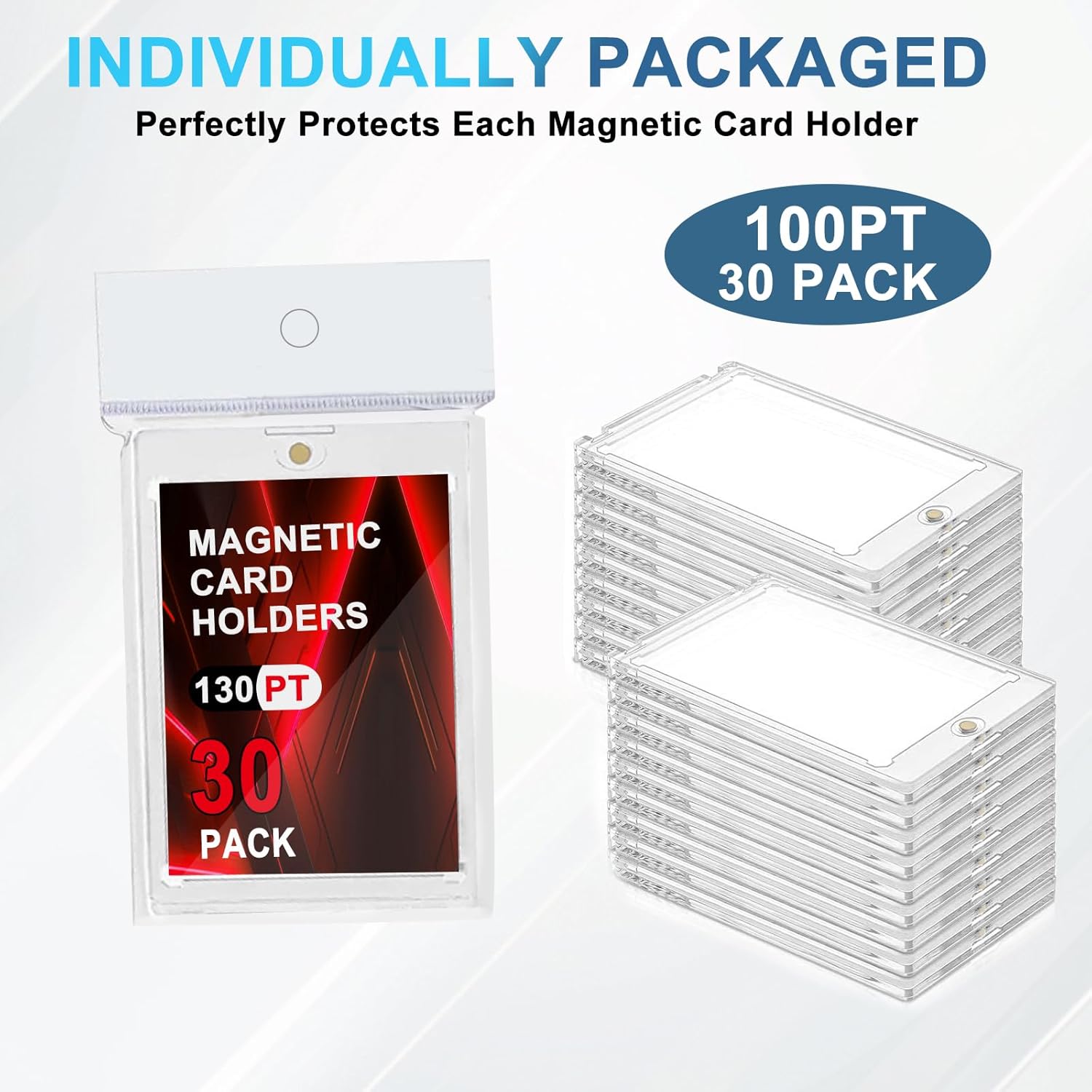 30pcs 100pt Magnetic Card Holders, One Card Touch Holder for Trading Cards, Baseball Card Protectors Hard Plastic, Magnetic Thick Card Display Case for Sports Cards, Game Cards