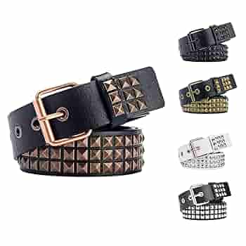 Buy Studded Belt, 3 Row Metal Pyramid Square Beads Punk