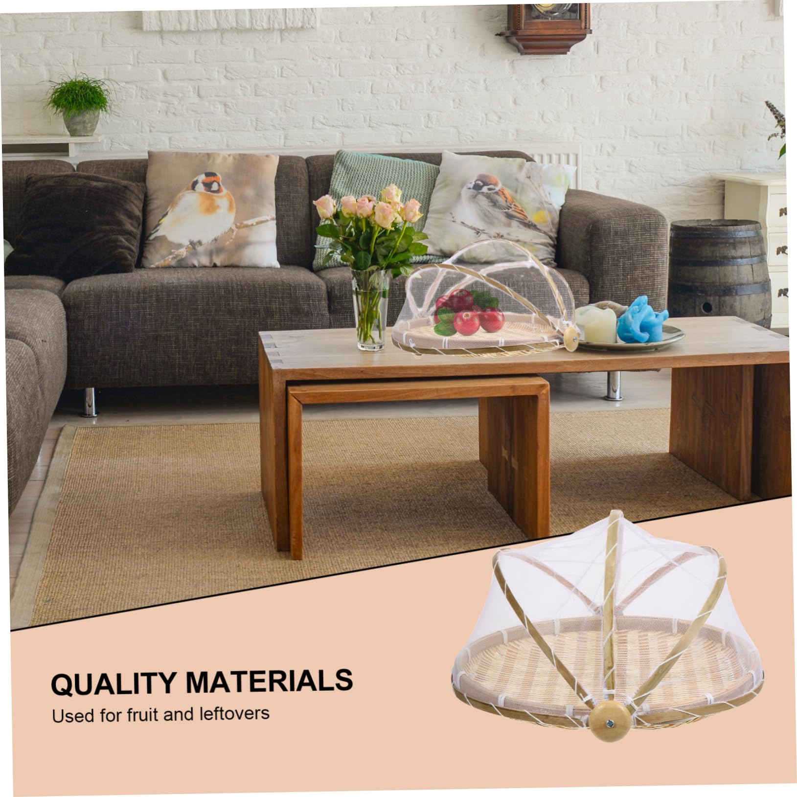 FUNOMOCYA 1pc Dustproof Basket Fruit Tray Round Tray Handwoven Basket Woven Hamper with Lid Rustic Fruit Basket Veggie Tray with Lid Woven Fruit Basket Picnic+basket Wicker Lids Brown