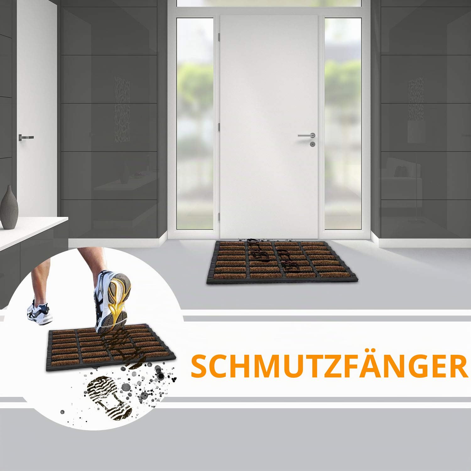 GadHome hochbeanspruchsbare Braun Schwarz Fußmatte 45 x 75 cm | Matte aus Kokosfaser und Gummi für drinnen und draußen | rutschfeste und waschbare Schmutzfangmatte mit Wasserablauflöchern