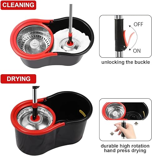Miniatura 3 de Juego de trapeador giratorio y cubo, sistema de fregona giratoria de 360 y cubo, para limpieza del piso de la fregona, con 3 cabezales de repuesto