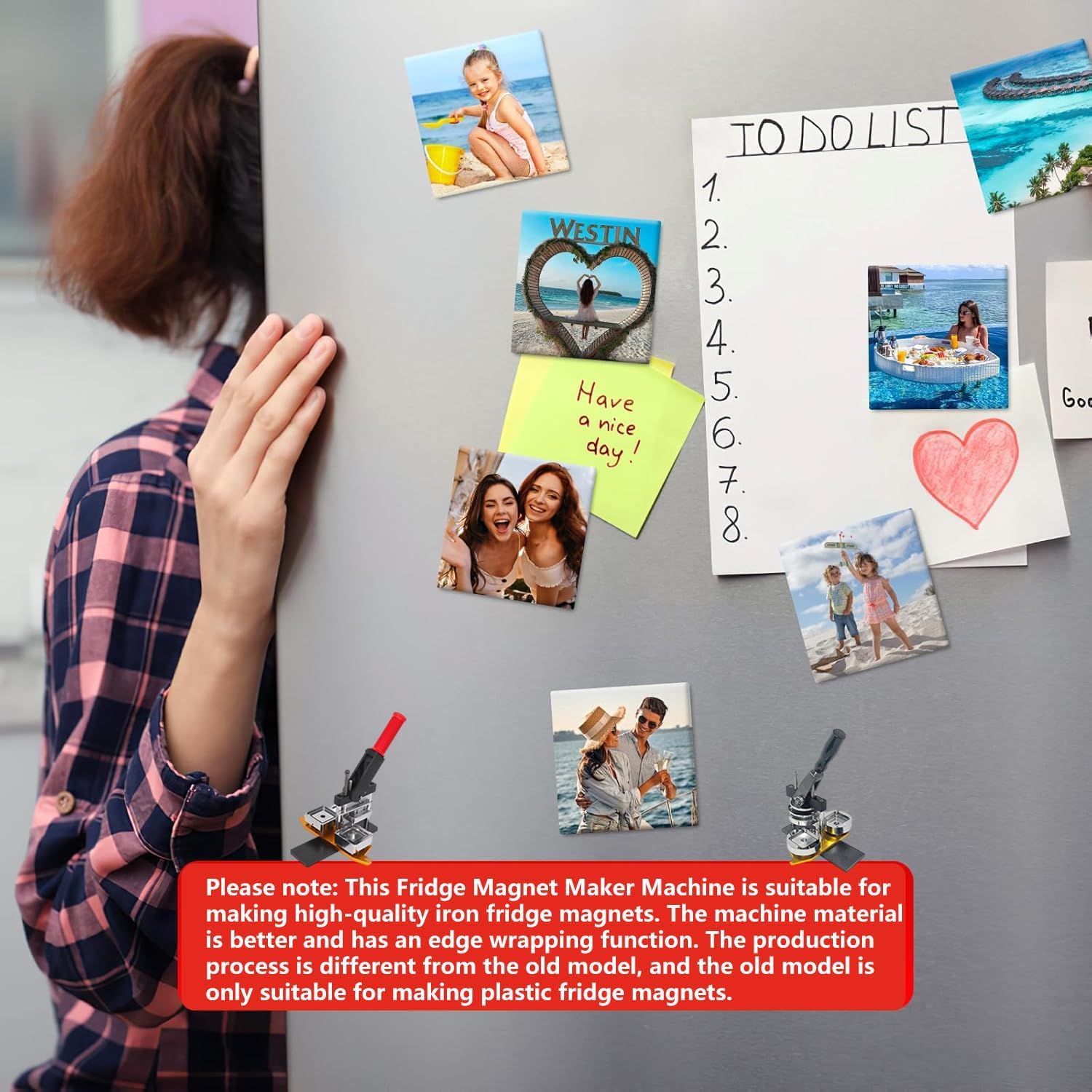 Zestaw maszyn do robienia magnesów fotograficznych, maszyna do metalu + obcinarka do papieru + 1000 materiałów, prostokątna prasa magnetyczna na lodówkę do samodzielnego wykonania, do domowego