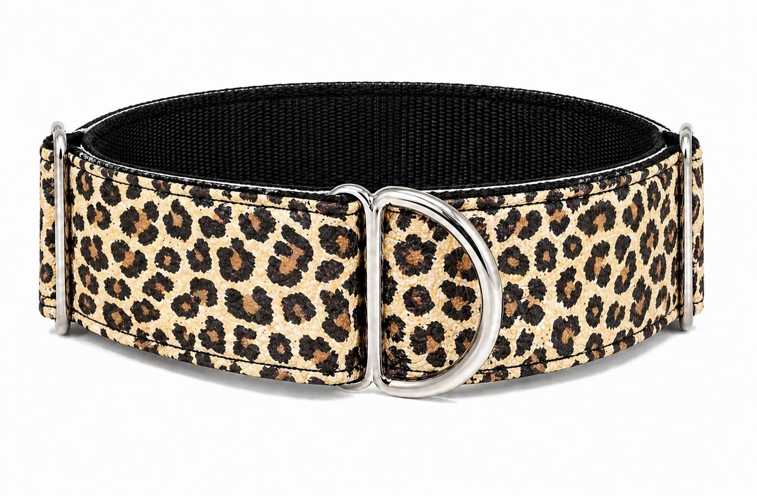Wide Martingale Collar for Greyhounds & Whippets โ No Slip Adjustable Sighthound Dog Collar (Leopard, (M))