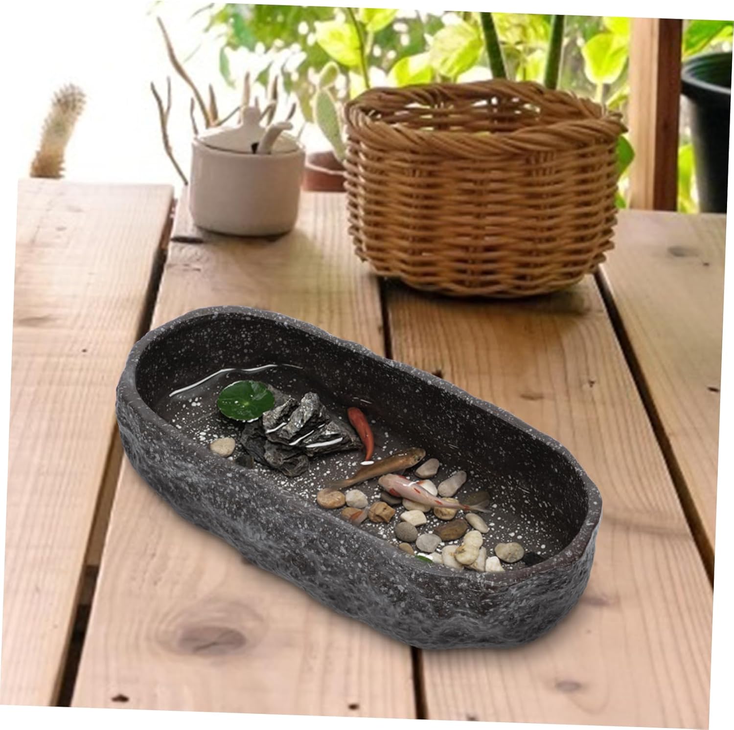 Large Ceramic Narcissus Planter for Hydroponic Water Lily Plants Stone Simulation Long Pot Without Drainage Durable Home Office Garden Flower Basin for Succulents and Greenery