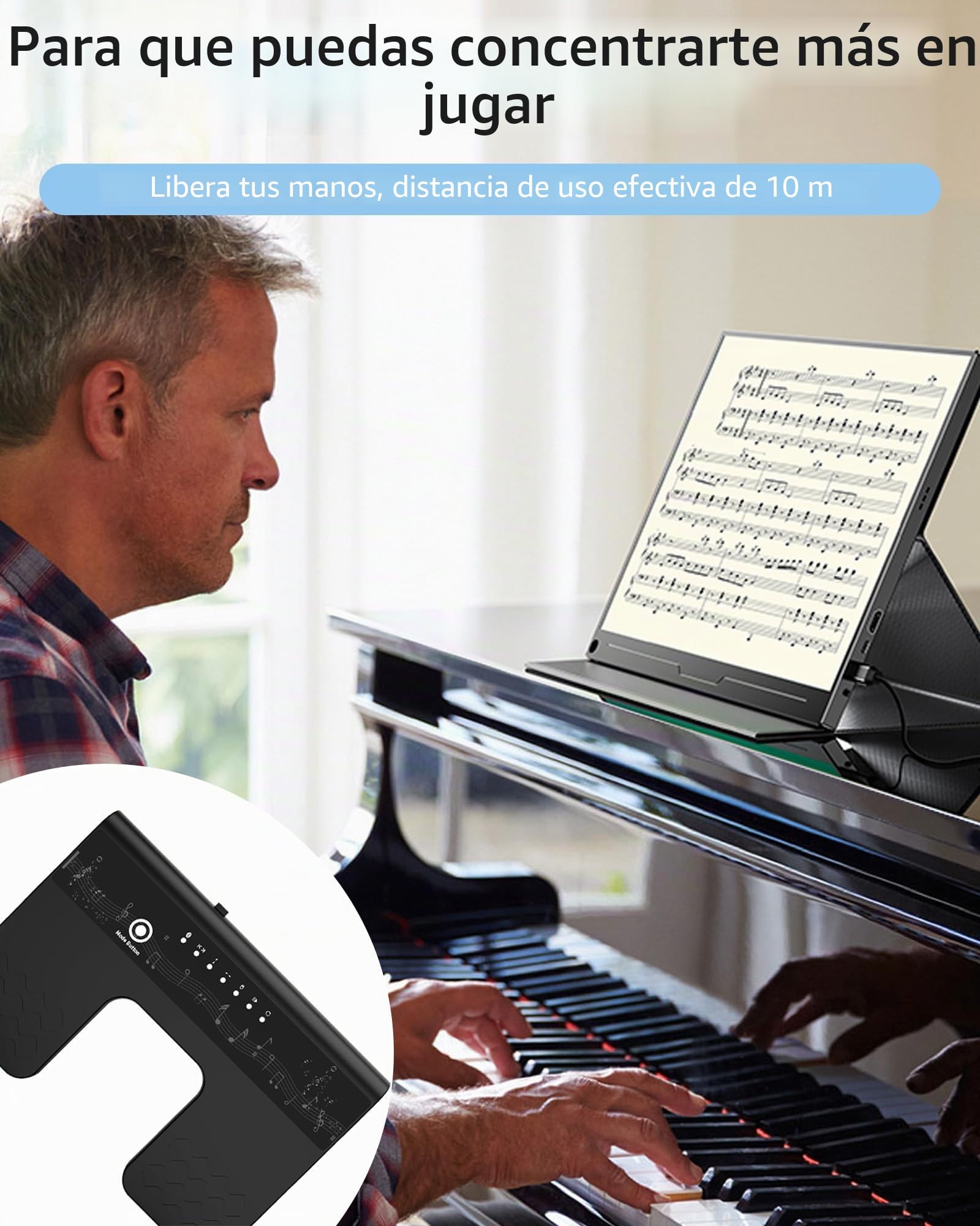 Pedal Cambiador de Páginas Bluetooth: Interruptor de Pie de Bluetooth 6 Modos para Tablet, Smartphones, Recargable, Silencioso para Músicos, Pianistas, para Tocar Instrumentos o Prompts (ABS)