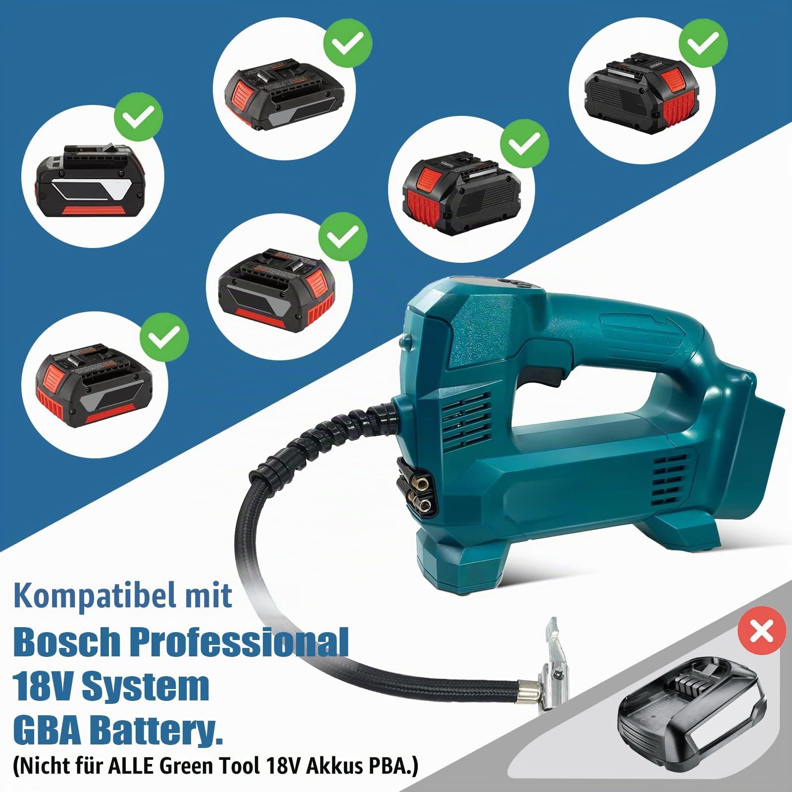 Akku Kompressor Inflator kompatibel mit Bosch Professional 18V System Akku WITLIGHT 160 PSI kabellose tragbare elektrische Luftpumpe mit digitalem Manometer für Auto, Fahrrad, Sportball (TOOL BARE)