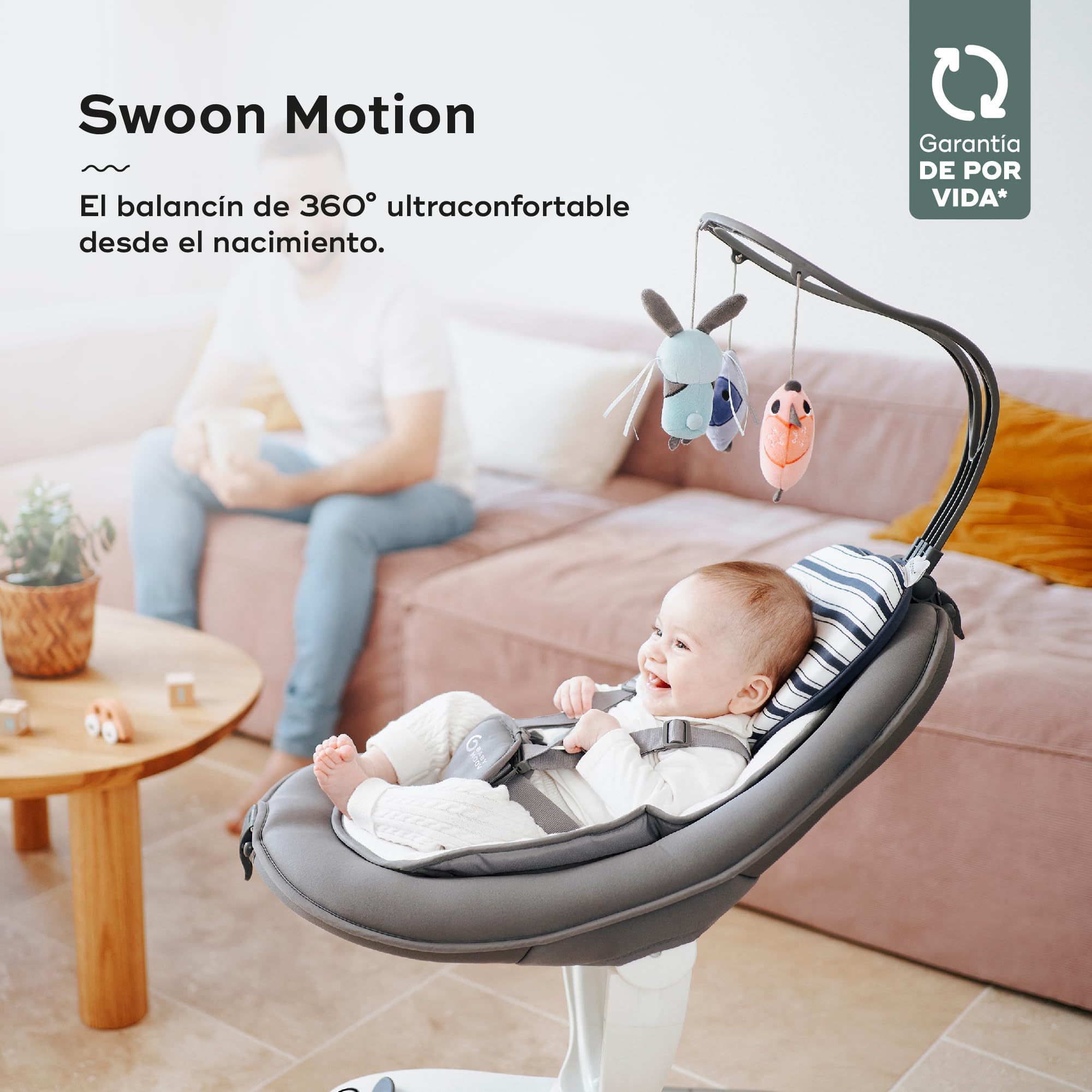 Babymoov Swoon Motion oscilación y cuna, con el asiento ergonómico cómodo y ajustable, 65 x 72 cm, Zinc
