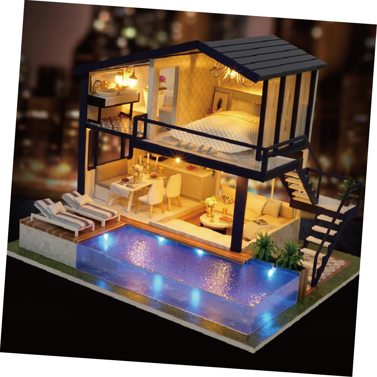 ORFOFE DIY Dollhouse Kits Miniature Dollhouse Kits Mini DIY House Wooden Villa Model