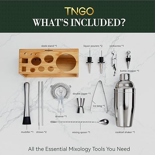 Miniatura 3 de TNGO - Juego de coctelera  Kit de camarero Mixology con soporte elegante  Juego de herramientas de barra de alta calidad, todos los accesorios de