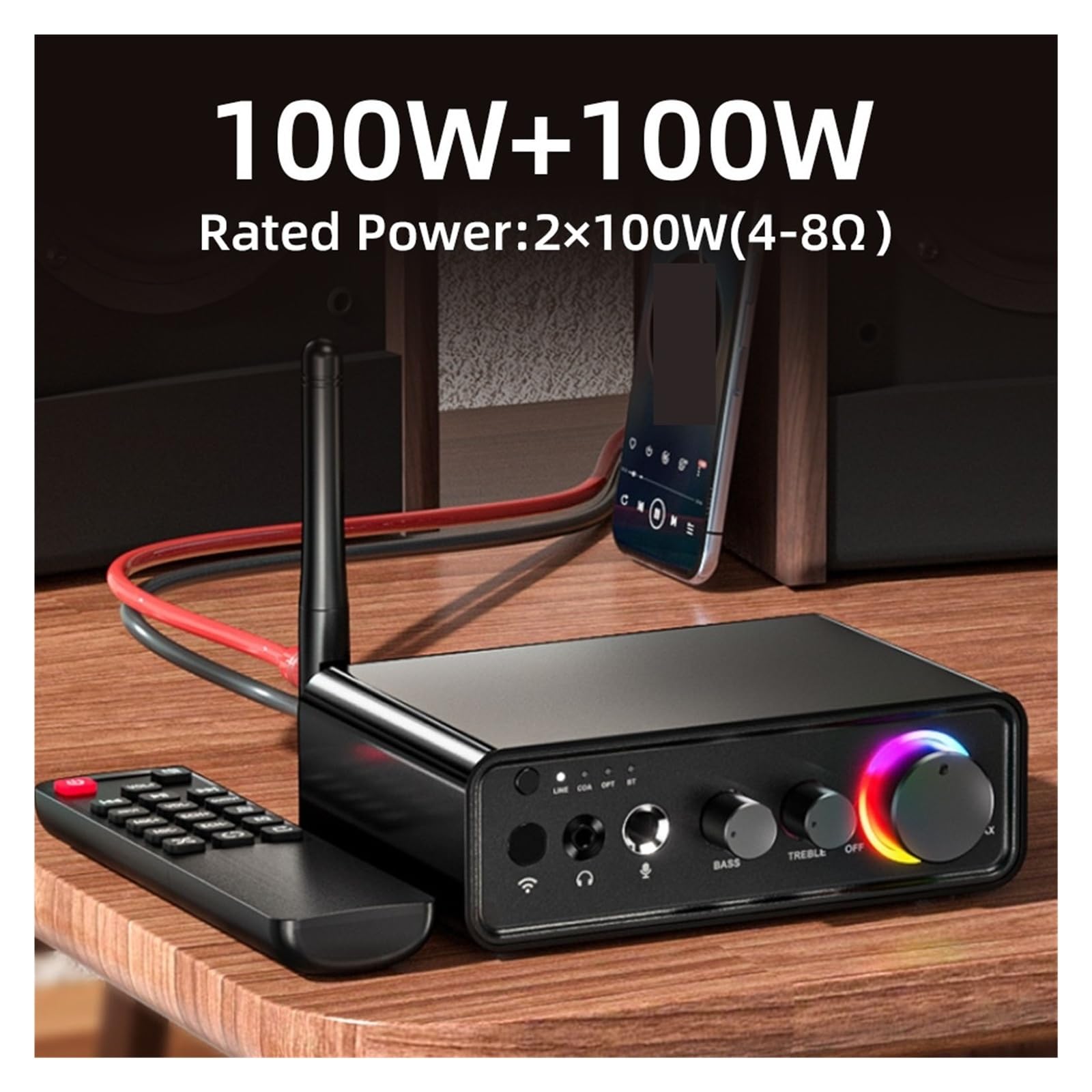 Mini Amplificador de Potencia Bluetooth 5.3 Clase D 2.0 Amplificador 100Wx2 200W