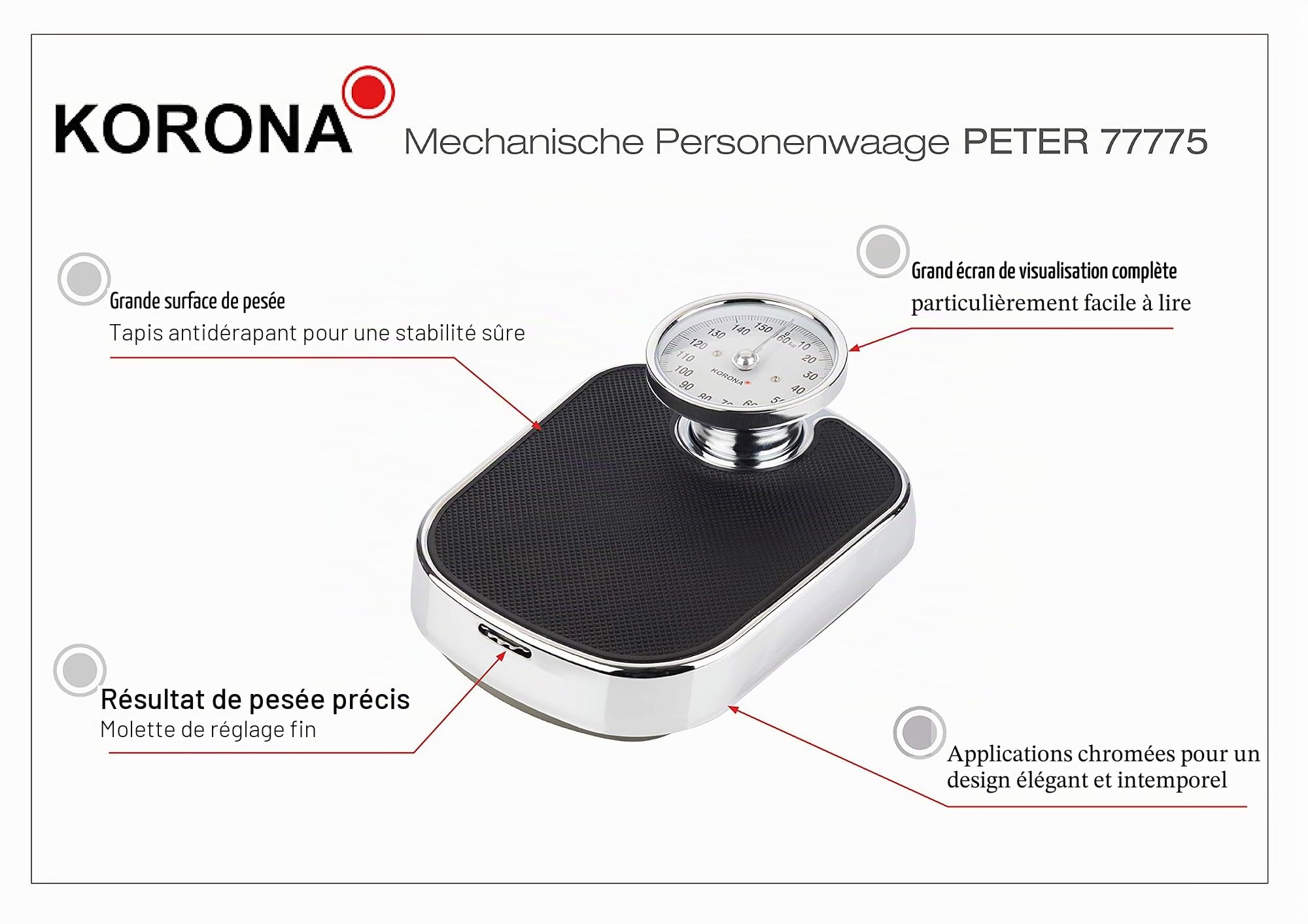 Korona PETER Pèse-personne analogique Plage de pesée (max.)=150 kg noir