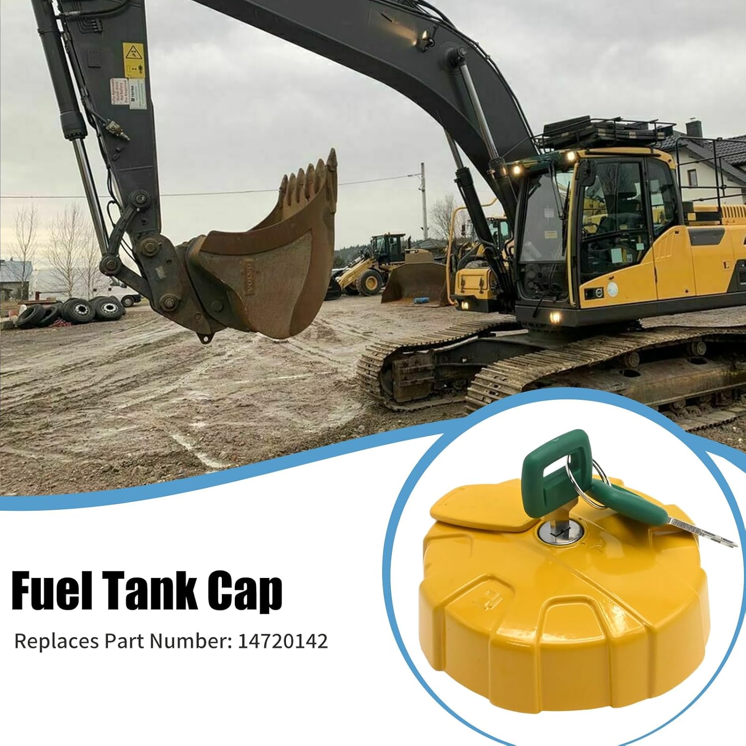 Hoypeyfiy 14720142 Fuel Tank Cap with 2 Keys, Replacement for Volvo EC300, EC350, EC380, EC480, EC750, EC950, EW60, EW140, Replaces 14720142