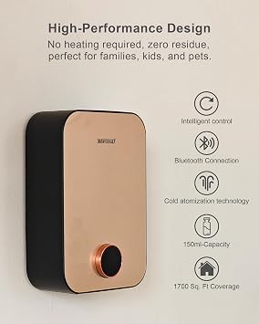 Home Diffuser|150ml Large Capacity Essential Oil Diffuser|Smart Bluetooth Controlled Pure Essential Oil Diffuser|24/7 Customizable Settings (Black Gold)
