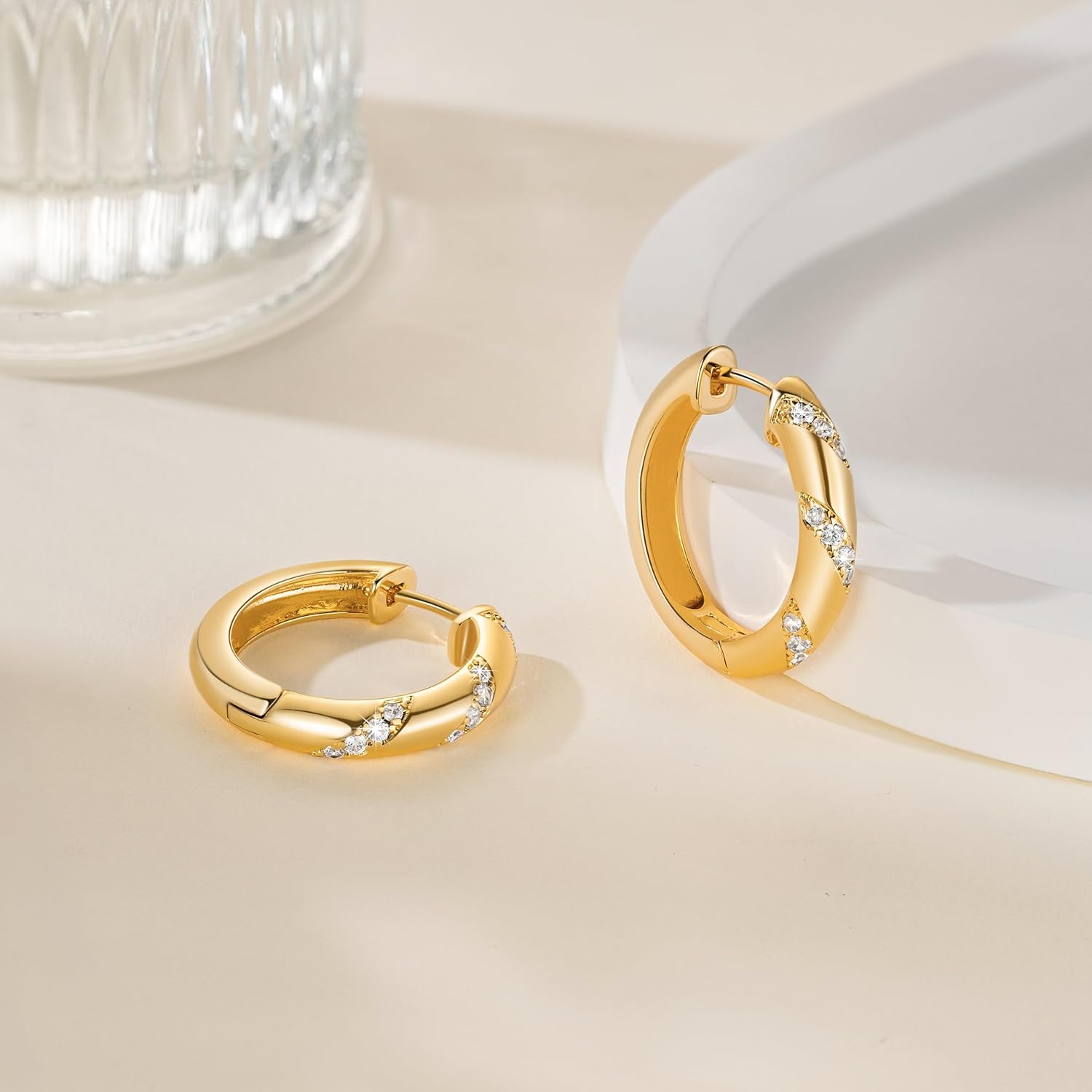 Eloqueen 14K Gold Earrings for Women Twisted Gold Hoop Earrings Hypoallergenic Earring for Women Trendy Lightweight Golden Earring Hoops - Image 5