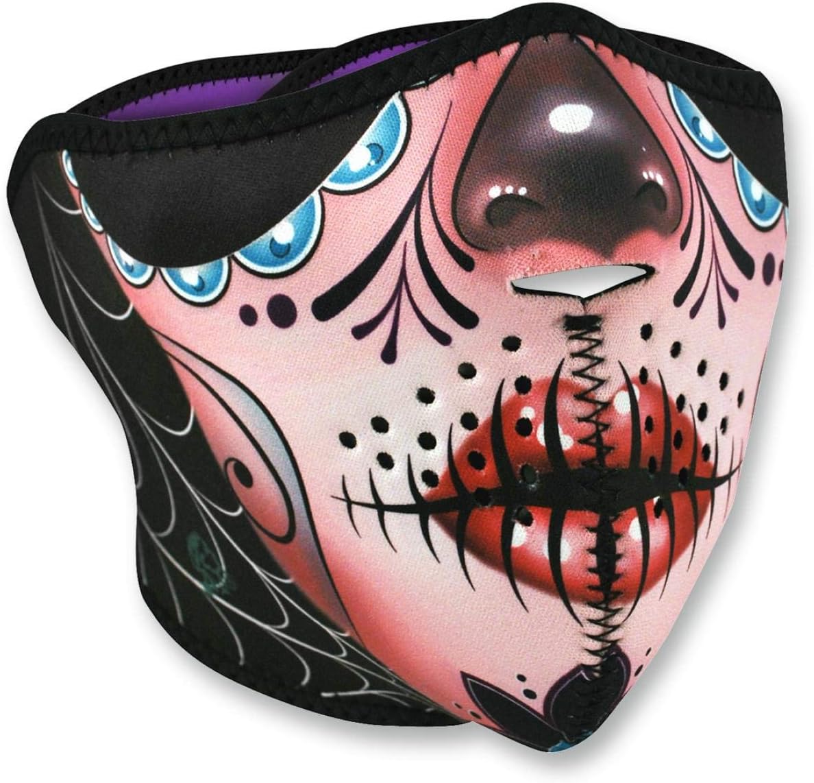 ZanHeadgear WNFM082H Half Mask Neoprene Reversible Sugar Skull to Purple ZanHeadgear WNFM082H Half Mask Neoprene Reversible Sugar Skull to Purple