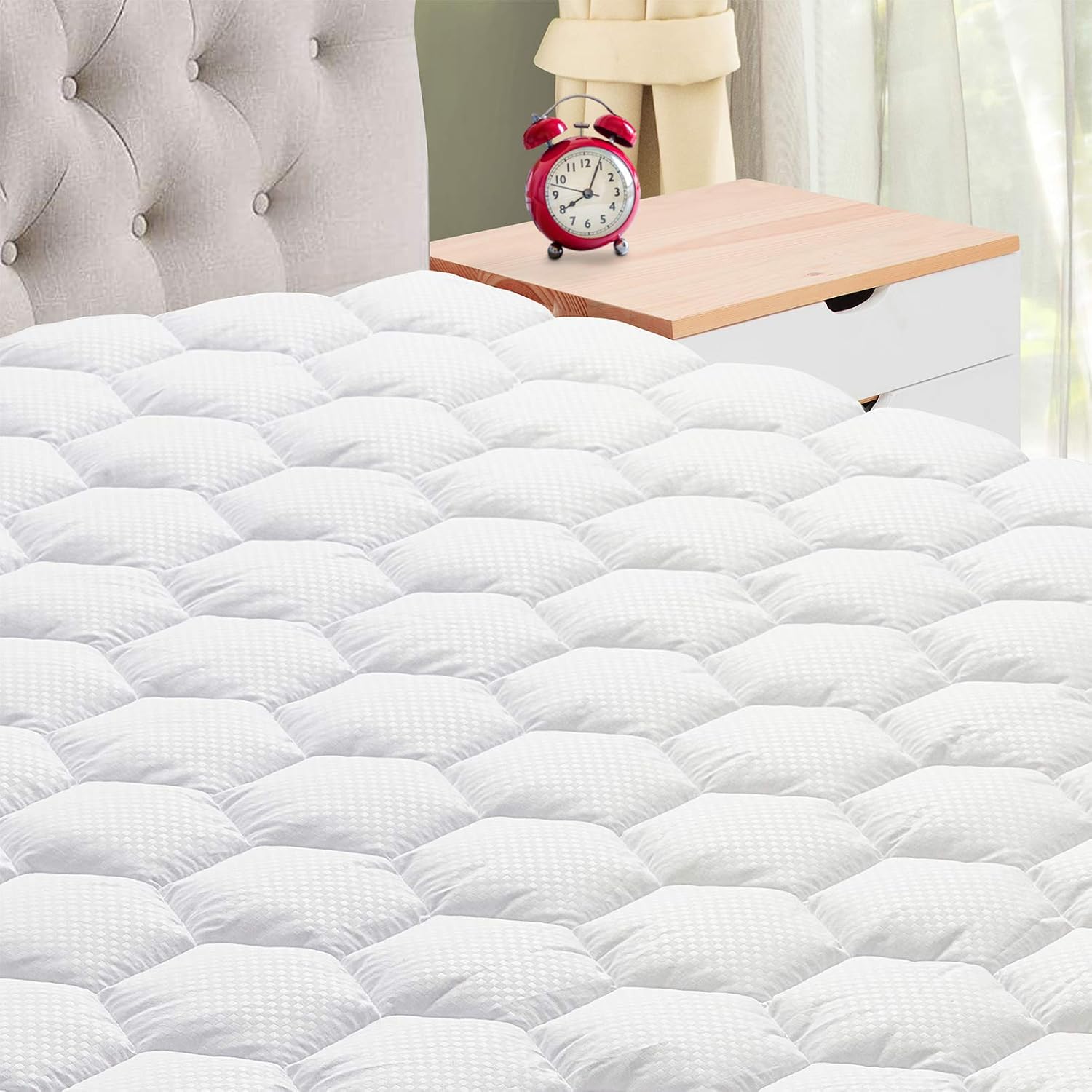 IXELLES King Mattress Pad Cover, Soft Quilted Pillowtop Mattress Pad, Cooling Mattress Topper with Deep Pocket (8" - 21")