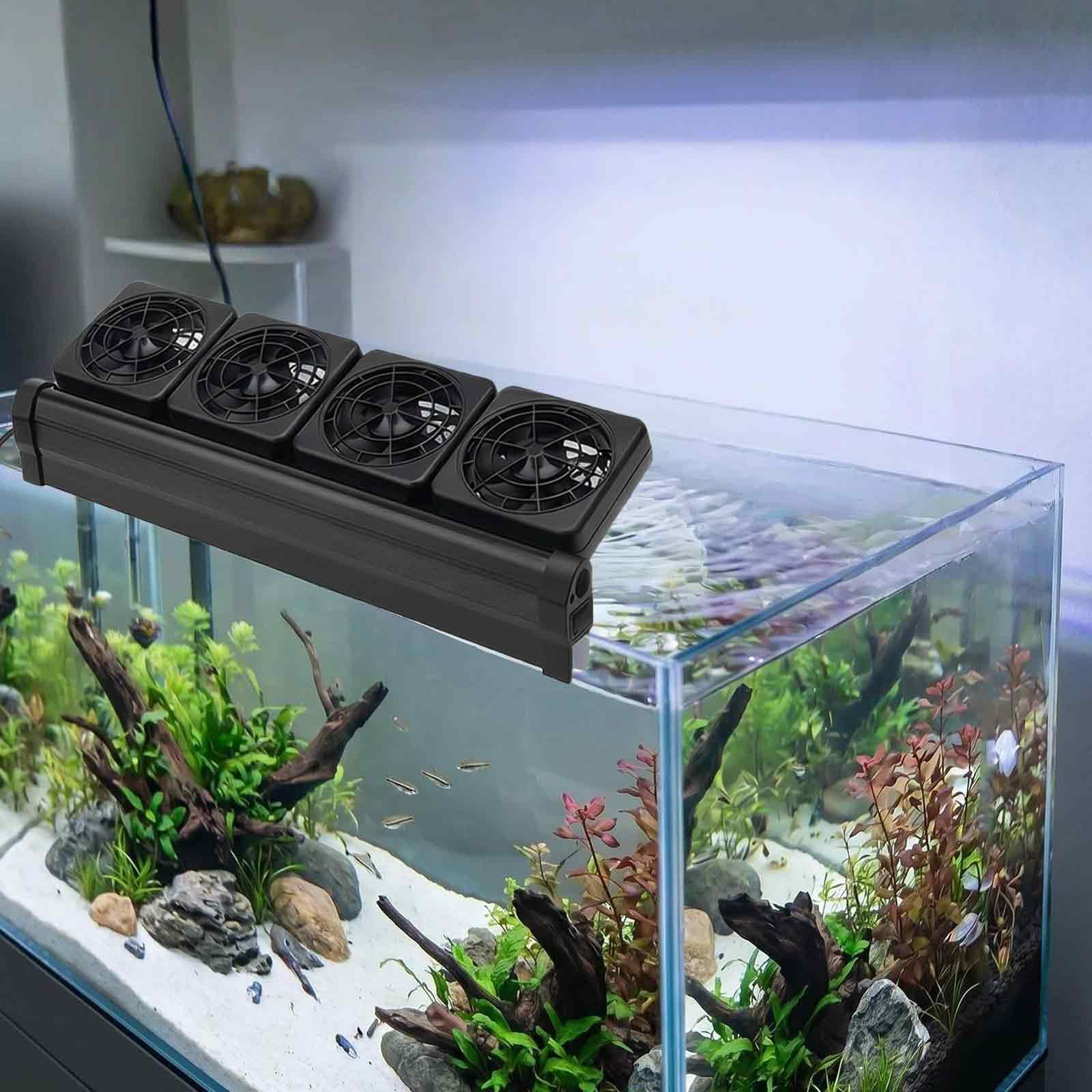 Refrigeratore per acquario a 4 ventole, con regolatore regolabile a 5 velocità, 5 impostazioni timer, ventola di raffreddamento per acquario, regolazione a 90°, silenziosa, per serbatoio