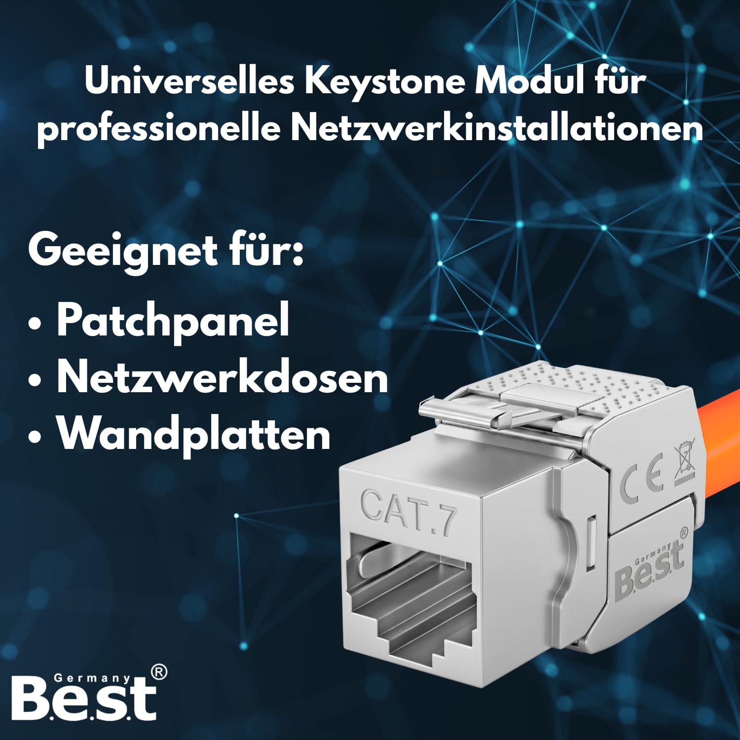 12x CAT 7 Keystone Netzwerkmodul RJ45 – High-Speed Keystone Buchse, werkzeugfreie Montage, 10 Gbit/s, STP geschirmt, vergoldete Kontakte, kompatibel mit AWG 22–26 & Patchpanel/Netzwerkdosen