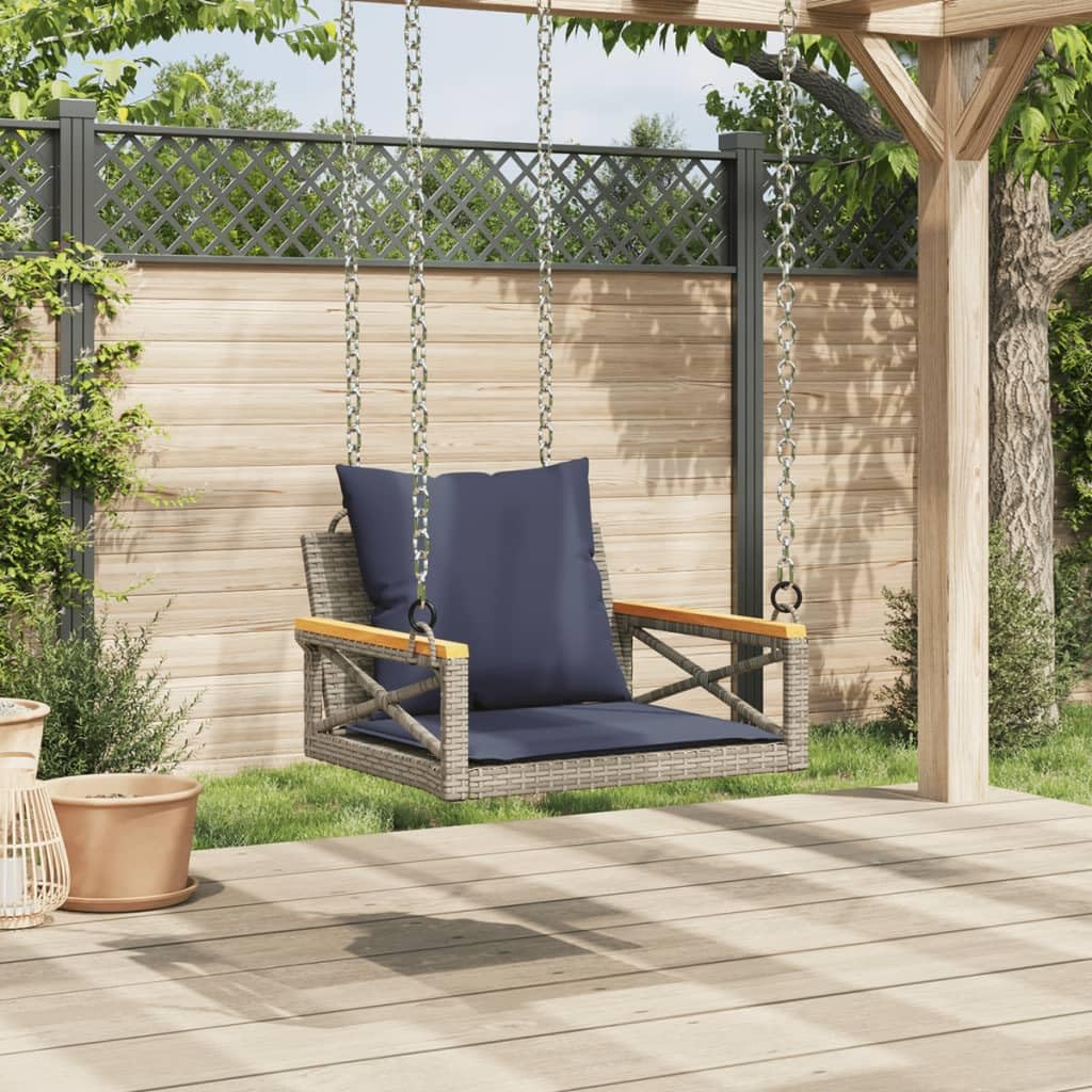 Poltrona sospesa con cuscino, in rattan sintetico, 63 x 62 x 40 cm, resistente alle intemperie, con schienale e braccioli, robusta panca da giardino per terrazza, balcone, esterno, materiale