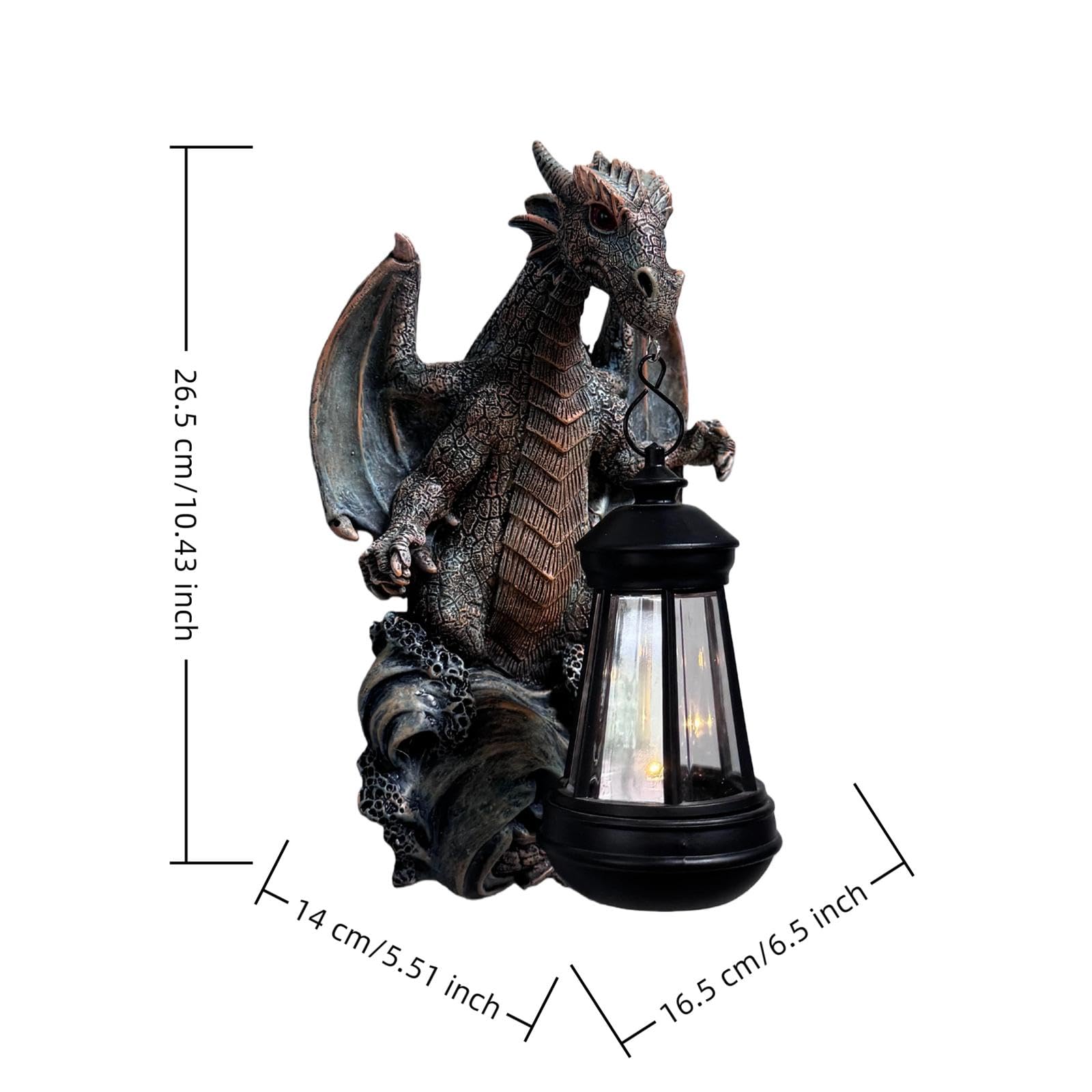 perfk Estatua de dragón de jardín con luz Solar, Adorno Decorativo para jardín, Regalo, Figura de dragón montada en la Pared, luz para Patio Exterior