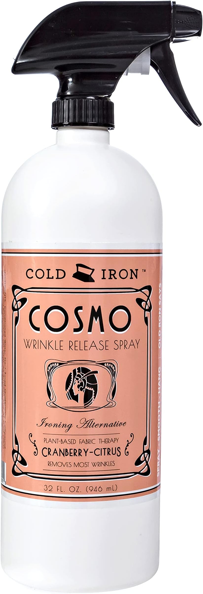 Wrinkle Release Spray 32 fl oz. Cranberry-Citrus. Plant Based Ironing Alternative. Fast, Easy to Use. Spray, Smooth, Hang. Award Winning Formula to Save You Time
