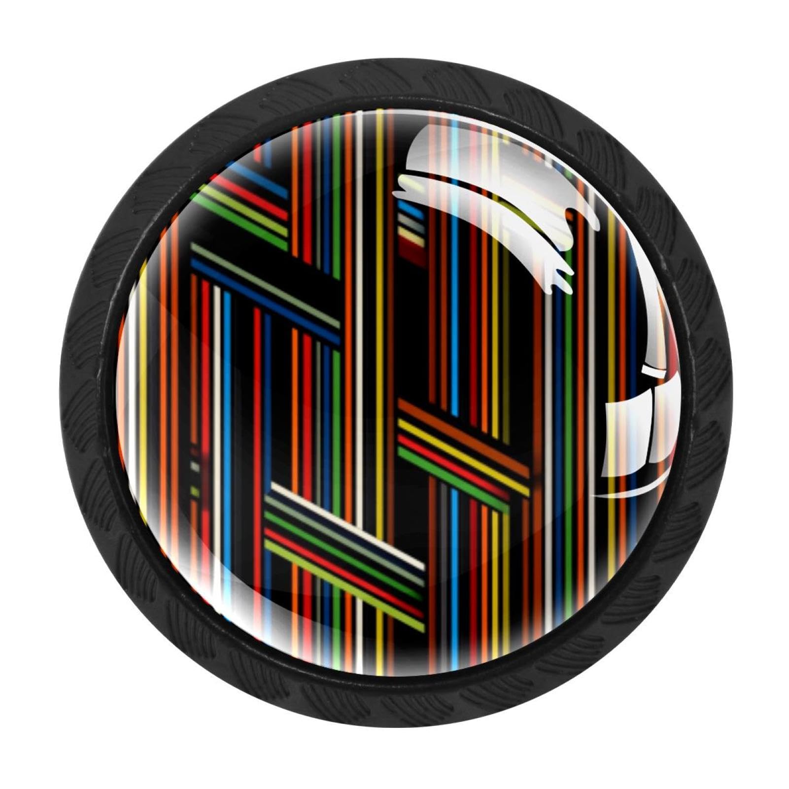 CHENZZZZ 4 Pieces Round Cabinet Knobs Rustic Dresser Knobs, Drawer Cupboard Wardrobe Cabinet Pulls Handles Hardware for Home Kitchen Furniture, Abstract Geometric Stripes Lines