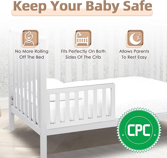 Salcod Toddler Safe Guardrail Compatible with Delta Children Convertible Crib, Crib Rail for Prevent Toddler from Rolling Off The Bed, White