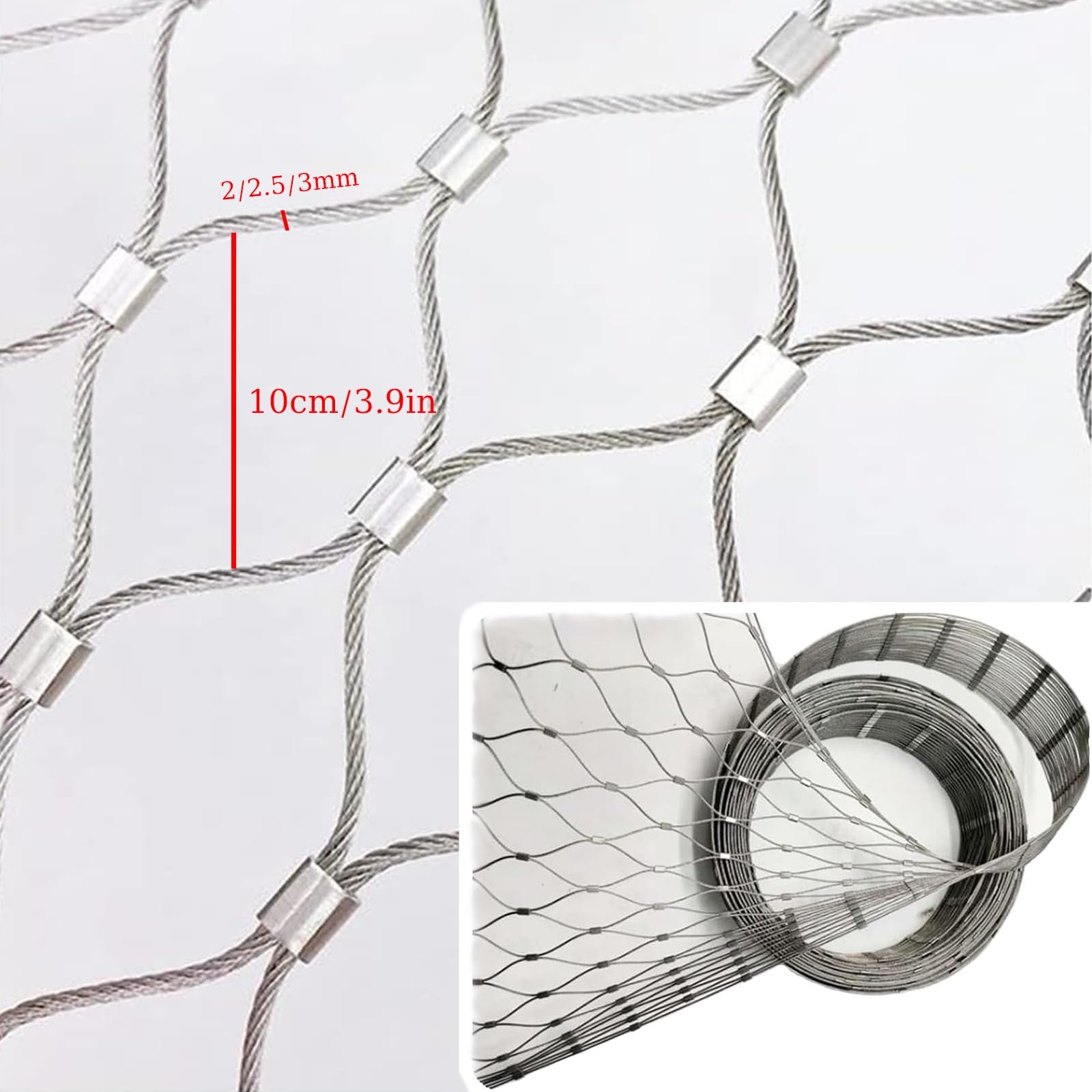 Siatka balkonowa ze stali nierdzewnej, odporna na kradzieże, odporna na uderzenia, ochrona balustrady i siatka dla drobiu (srebrne, 3 mm, 3 x 8 m)