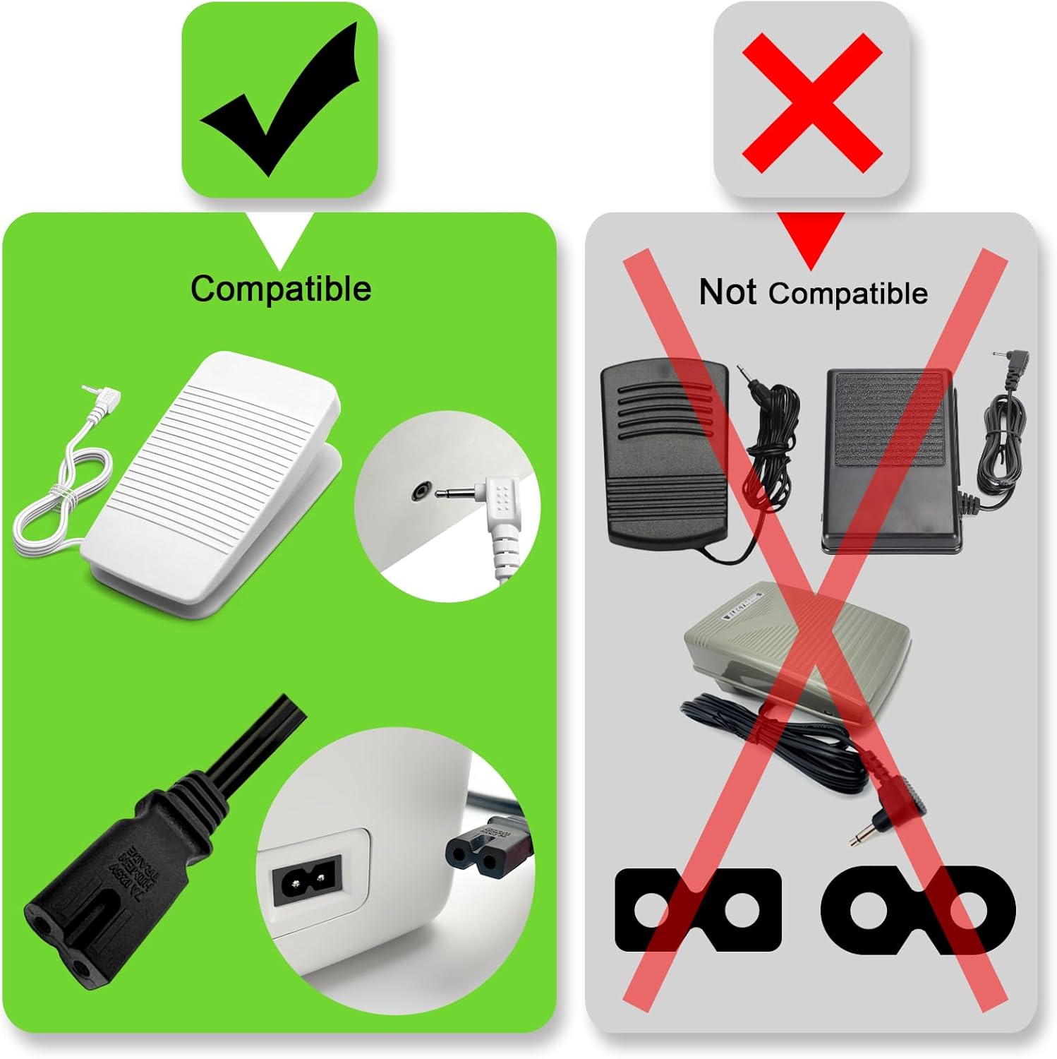 Sewing Machine Foot Pedal Controller for Brother Babylock FC-322 XC8816-021, with 6.5FT AC Power Cord Cable, Guaranteed to fit Brother CS6000i CS7000i CS5055prw CE1100prw CE5000 CE8080 SQ9185 SQ9285