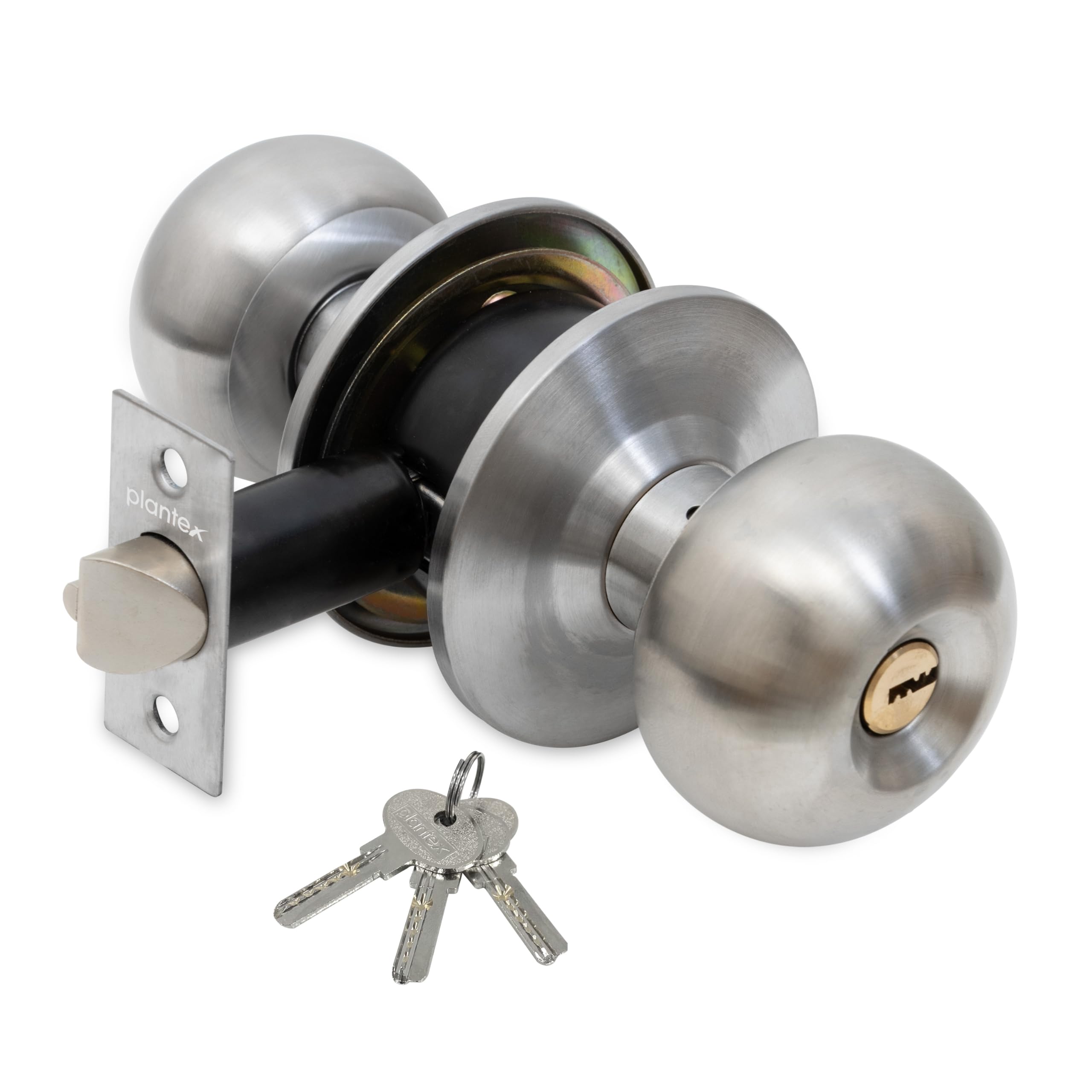 Plantex Door Lock - Cylindrical Lock with 3 Keys/Tubular Door Knob/Lock for Main Door/Bedroom (Matt), Stainless Steel
