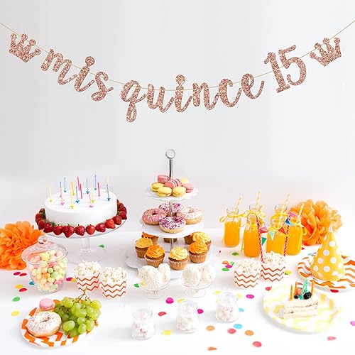 Miniatura 4 de Cartel de membrillo Mis 15, decoraciones para fiesta de cumpleaños de 15 años, pancarta de quince signos, decoraciones de fiesta de cumpleaños 15,