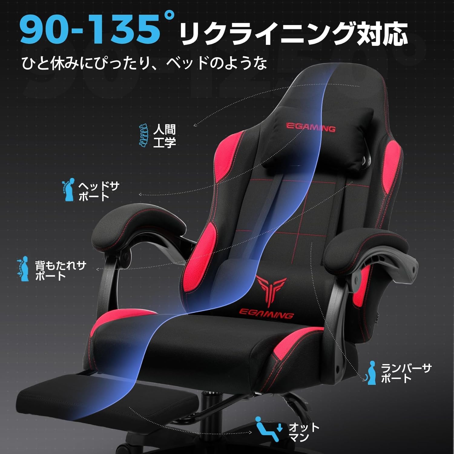 Amazon.co.jp: LUCKRACER ゲーミングチェア ファブリック 人間工学
