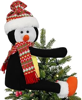 Snowman Tree Topper-Black Christmas Tree Toppers with Lights,Cute Christmas Tree Topper Lighted, Xmas Funny Snowman Tree Toppers Curtain Tie Wine Bottle Decorations for Holiday Home Indoor Party