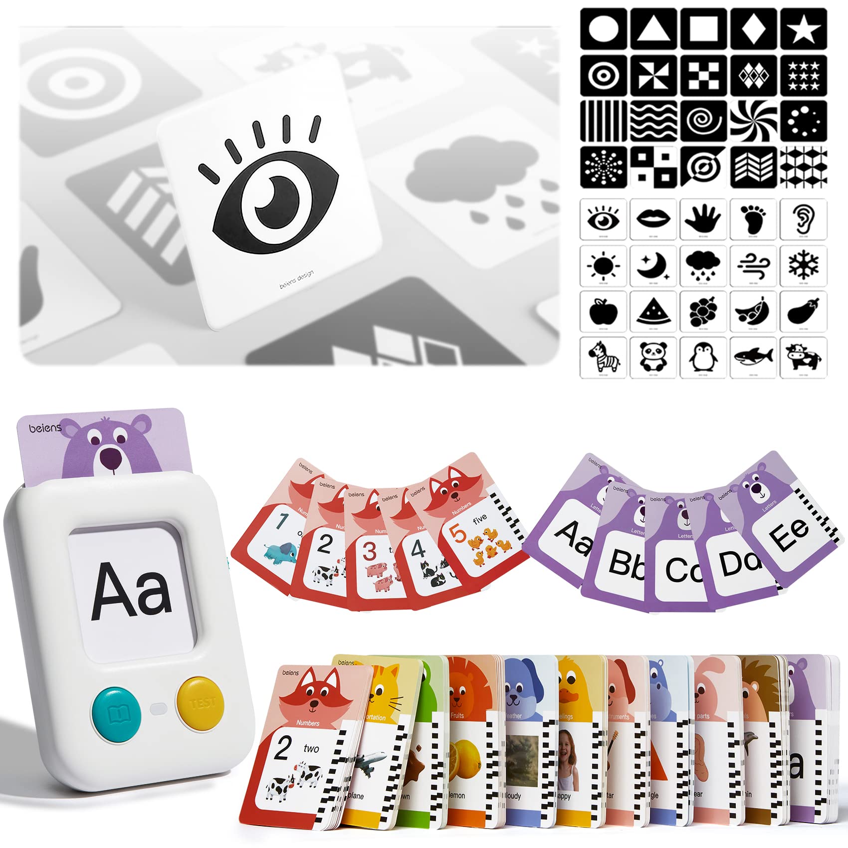 Buy beiens 20 High Contrast Baby Flashcard + 120 Educational Talking