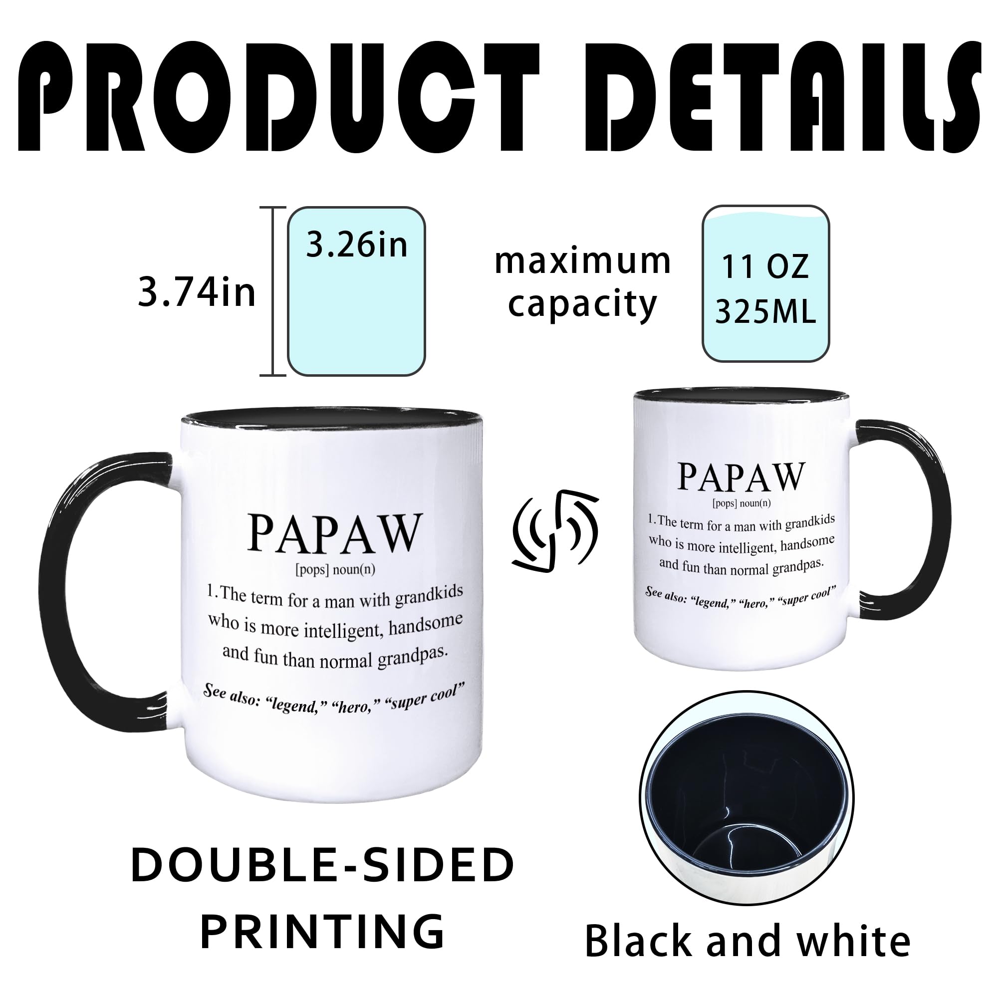 Papaw Coffee Mugs, Grandpa Coffee Teacup, Fathers Day Christmas Birthday Gifts for Papaws, Grandpa Papaws Gifts from Grandkids Grandchildren, Papaw Definition Ceramic CoffeeMug 11oz