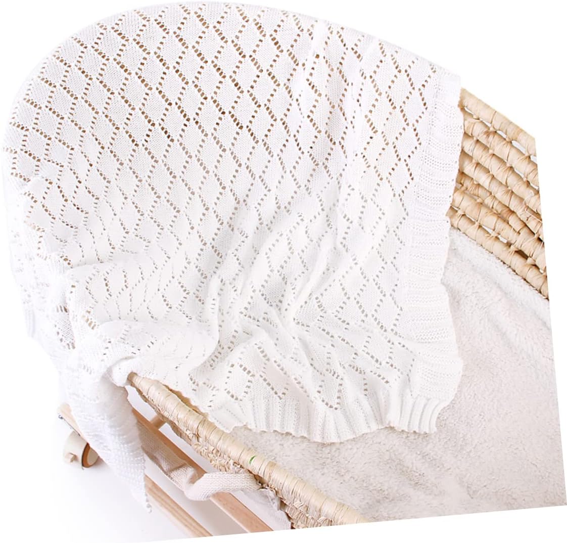 ORFOFE Knitted Baby Stroller Blanket for Infants Windproof Soft Warm Blanket Hollowed-Out Design for Autumn/Winter for Newborns and Toddlers