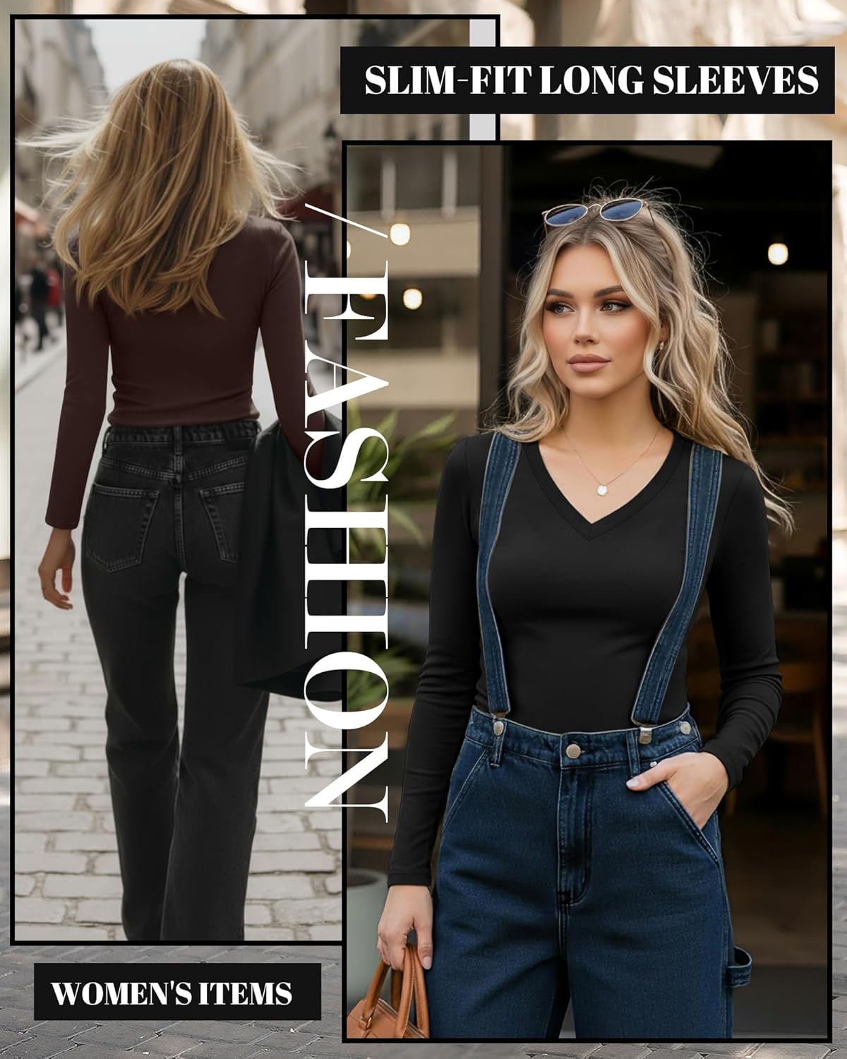 Ficerd 3 Pack Women's Long Sleeve Shirts, V Neck Basic Tees Slim Fitted Casual Fall Tops Going Out Blouses T Shirts - Image 4