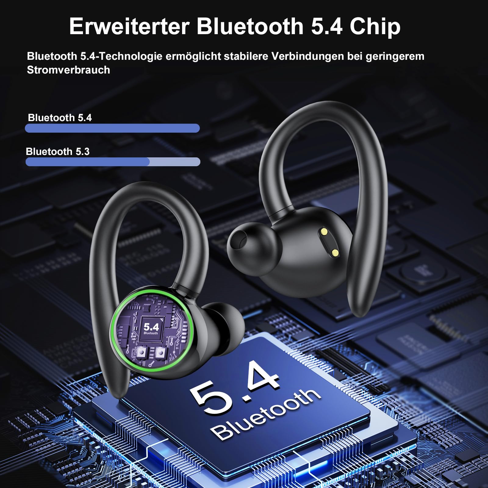 Bluetooth kopfhörer sport, Kopfhörer Kabellos Bluetooth 5.3 mit 4 Mic, In Ear Kopfhörer Bluetooth ENC Noise Cancelling, HiFi Stereo Ohrhörer mit Dual LED-Anzeige, 48 Std Spielzeit, IP7 Wasserdicht