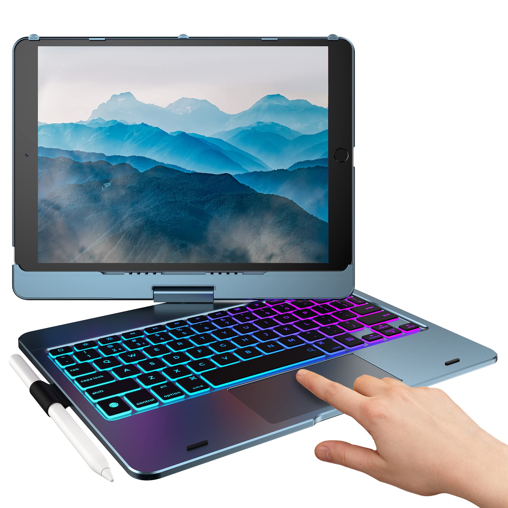 Photo 1 of typecase Touch iPad 9th Generation Case with Keyboard (10.2", 2021), Multi-Touch Trackpad, 10 Color Backlight, 360° Rotatable, Thin & Light for iPad 8th Gen, 7th Gen, Air 3, Pro 10.5 (Pacific Blue) ?Pacific Blue