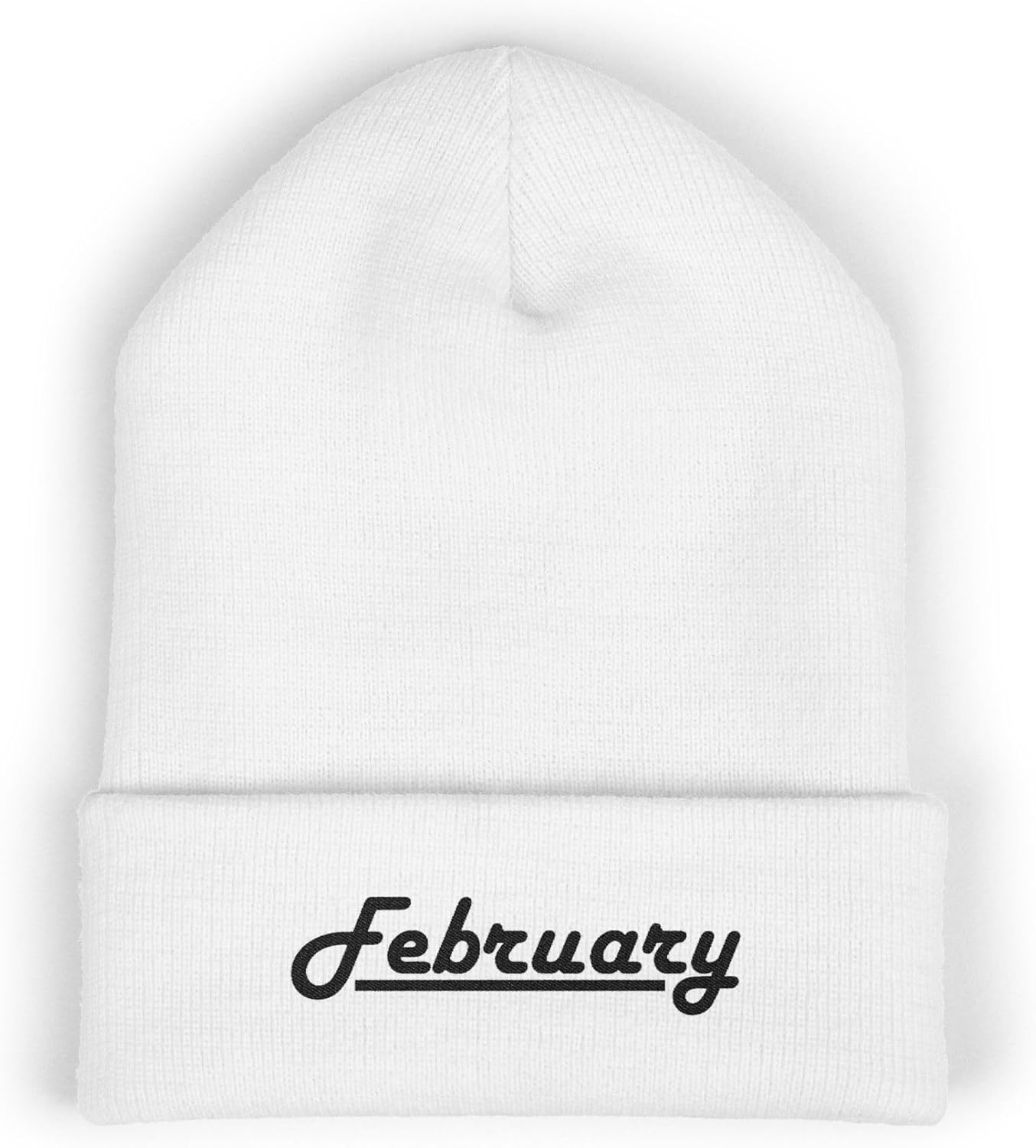 Premium Classic Cuffed Beanie Hat - 'February' Embroidery Message