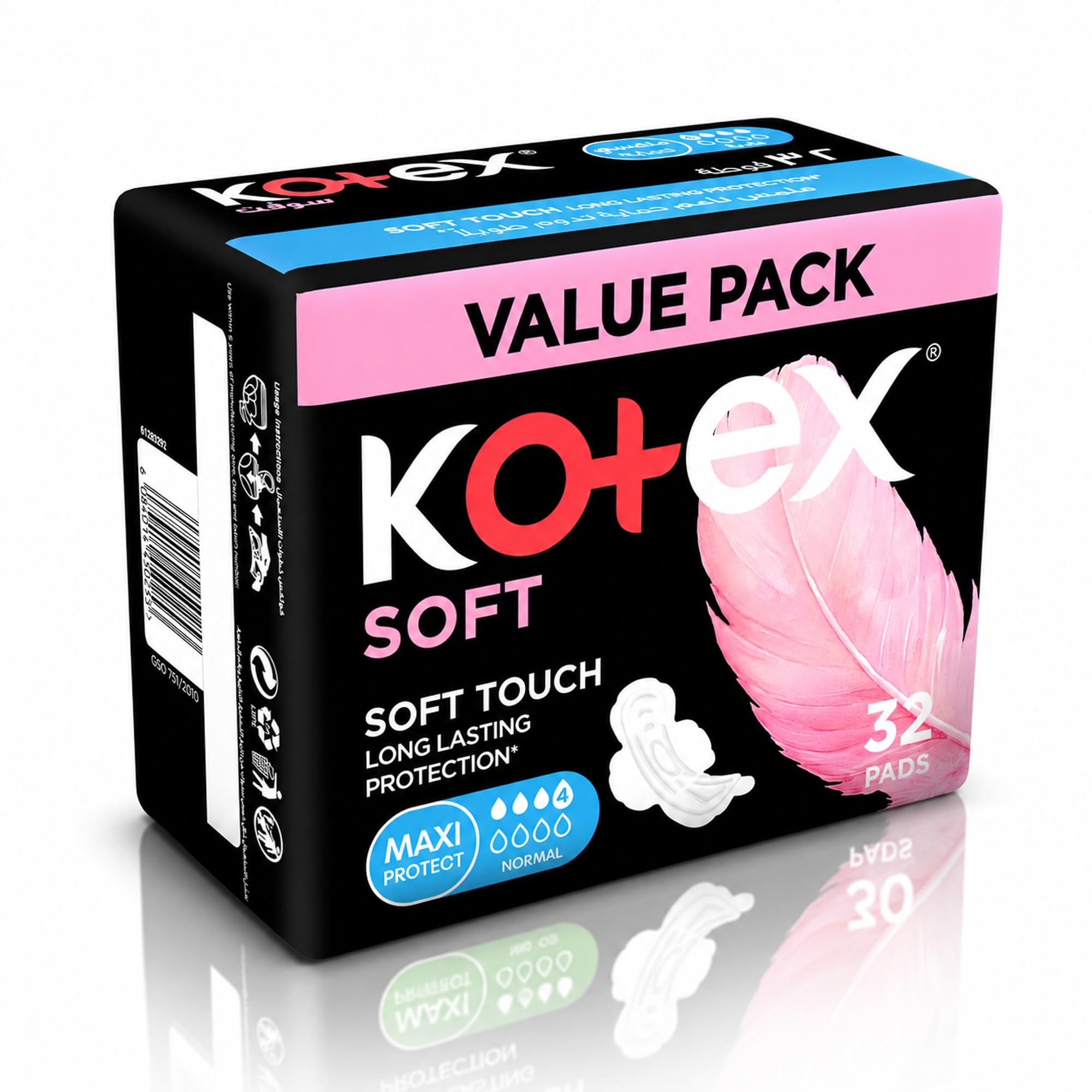 Kotex Maxi Soft Normal Sanitary Pads, 32 Count – Extra-Soft Everyday Day Pads with Reliable Absorbency & Gentle Cushioned Cover for Sensitive Skin and Comfortable Daily Wear