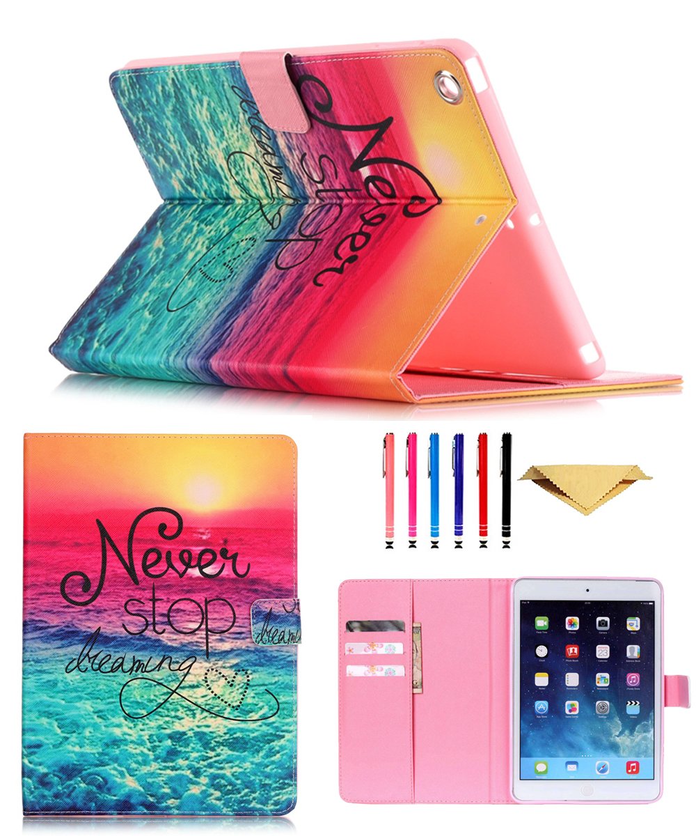 MOKASE iPad Mini Case, Mini 2 3 4 5 Synthetic Leather Case Smart Kickstand Case Cover Flip Wallet Protective Case Cover for iPad Mini 1 2 3 4 5 (Never Stop)