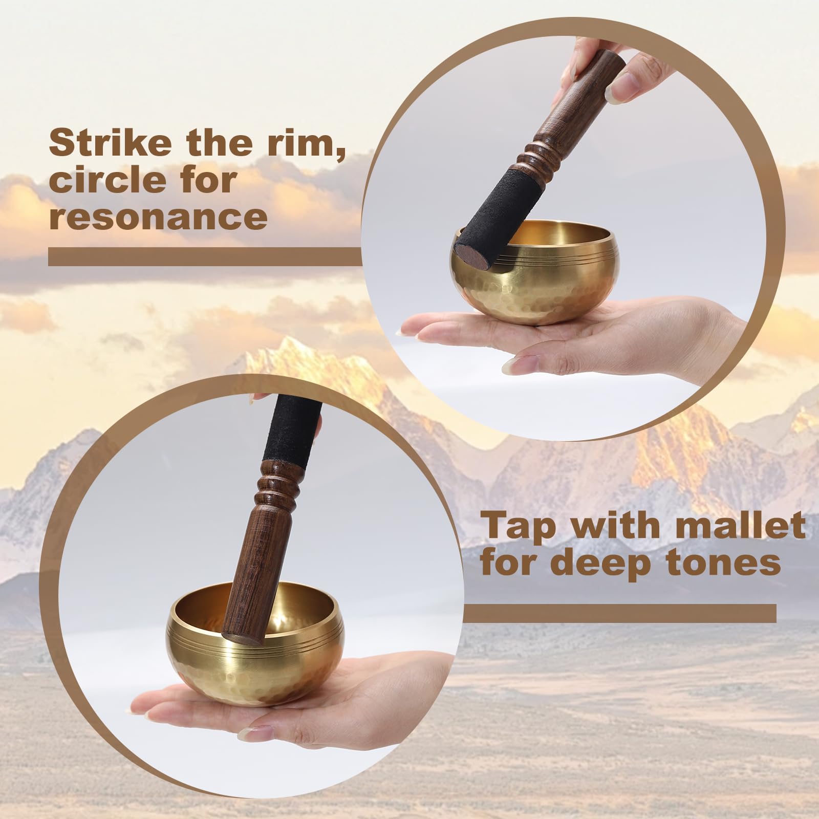 Campana Tibetana Set – Fatto a Mano in Ottone – con Bastoncino in Legno Cuscino e Sacchetto – Ideale per Meditazione Yoga Guarigione dei Chakra Regalo Zen (9.5cm)