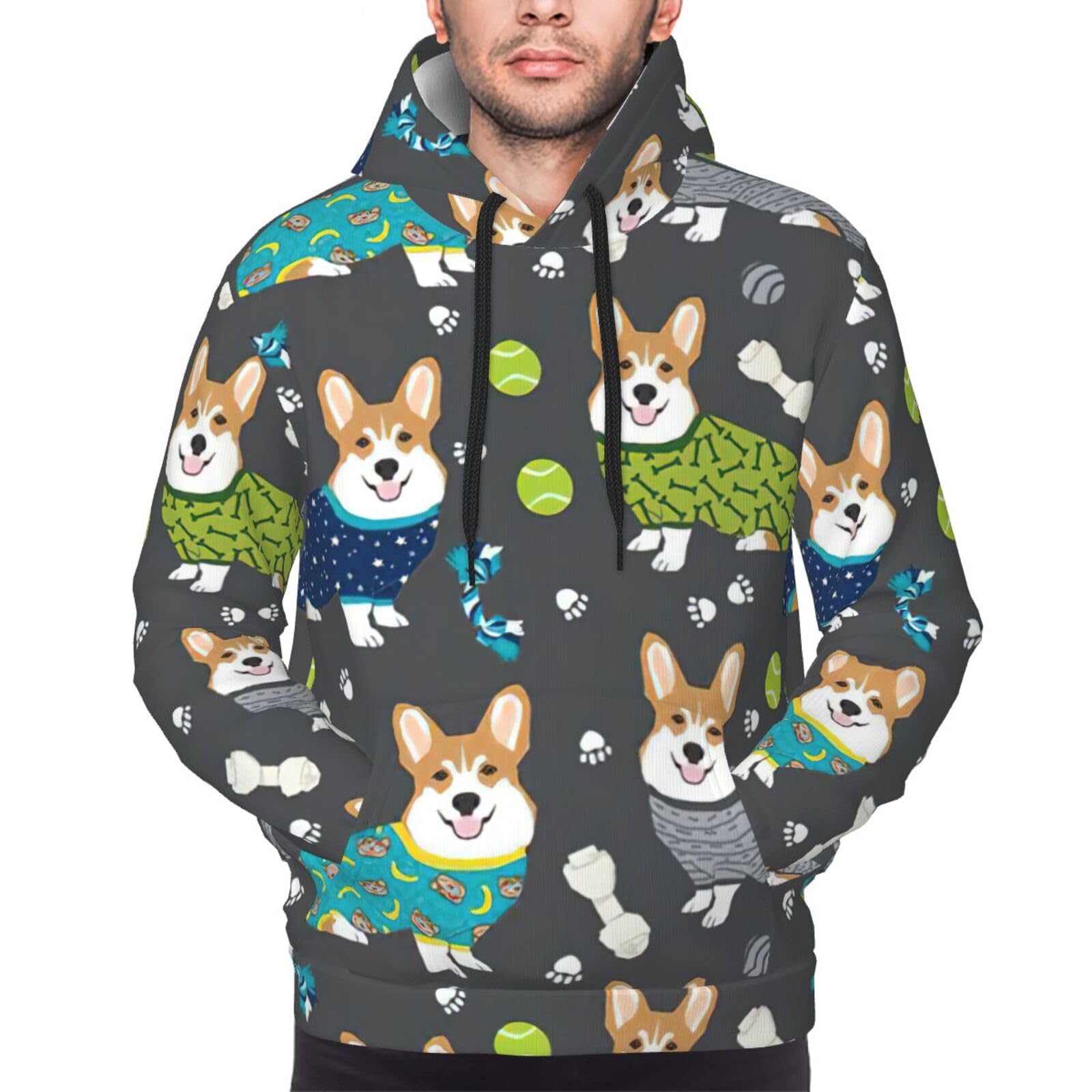 Ubranie Corgi psy graficzny nadruk bluza z kapturem dla mężczyzn moda sznurek z długim rękawem sweter męska bluza