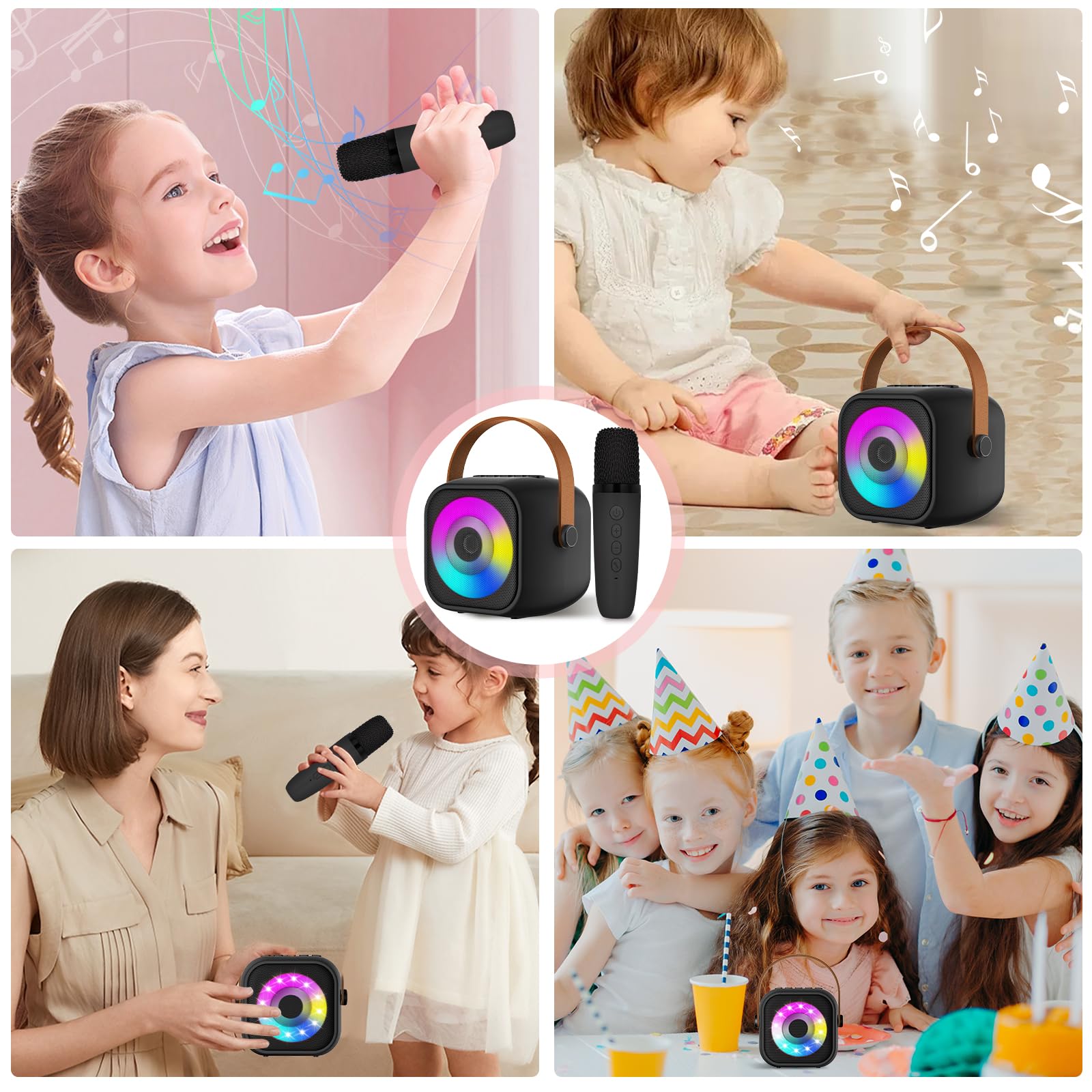Karaoke per Bambini con 2 Microfoni, Microfono Bambini con Luce LED, Macchina Karaoke Portatile Microfono Wireless con Effetti di Cambio Voce, Giocattoli Elettronici Regali per Bambini da 3 a 18 anni