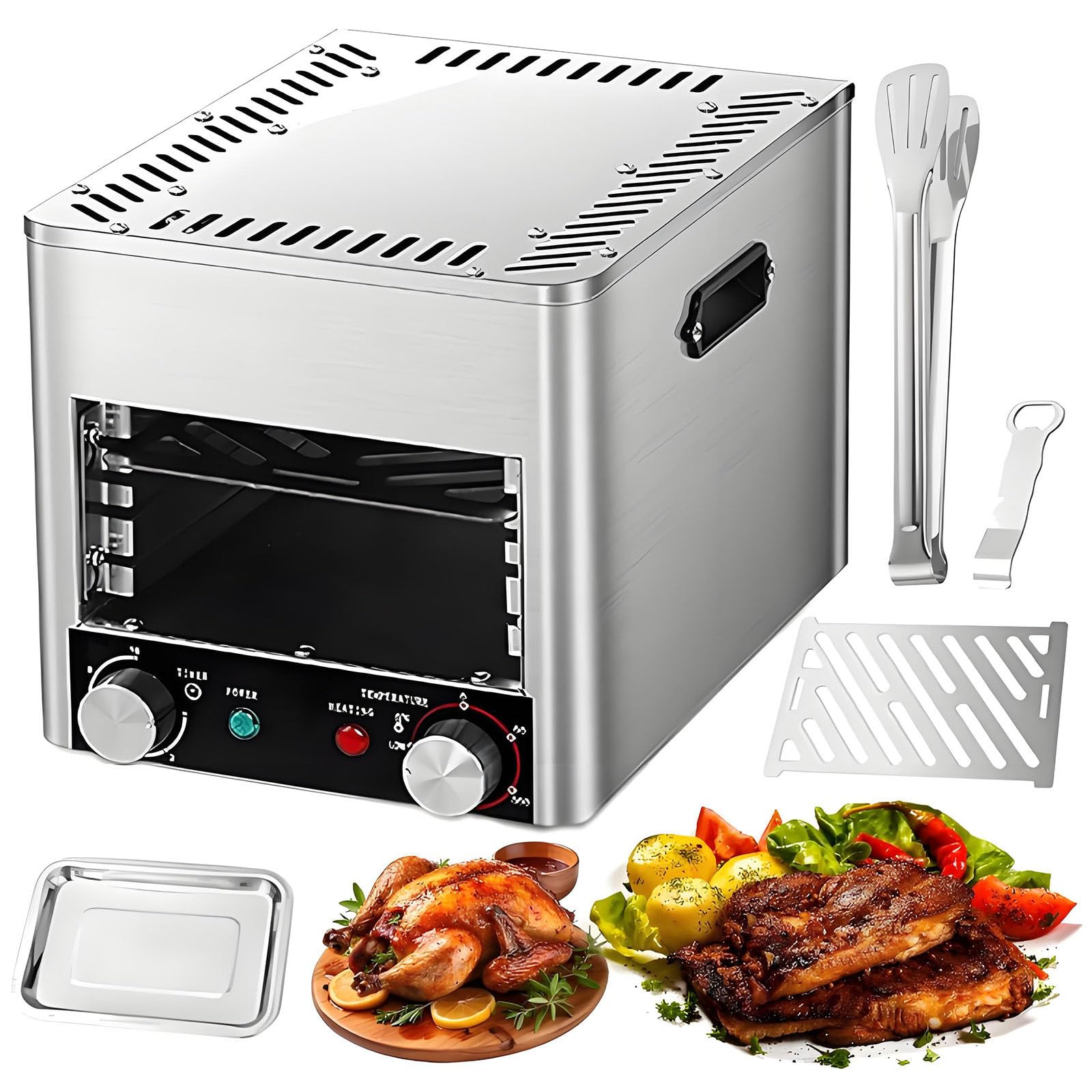 LJCSSD Electric Steak Grill Infrared Smokeless Electric Broiler 800℃ Temperature Adjustment, & 4/8 Height Settings, Countertop Stainless Steel Broiler for Steak, Lamb, Seafood A